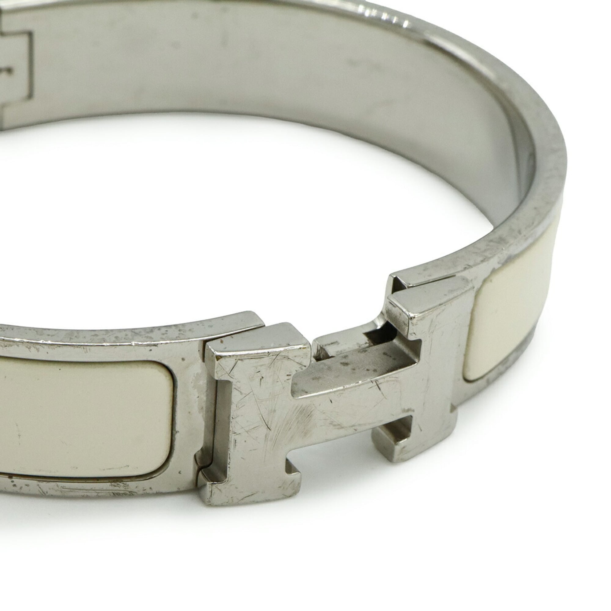 HERMES Click H PM Enamel Bracelet/Bangle in Ivory and White