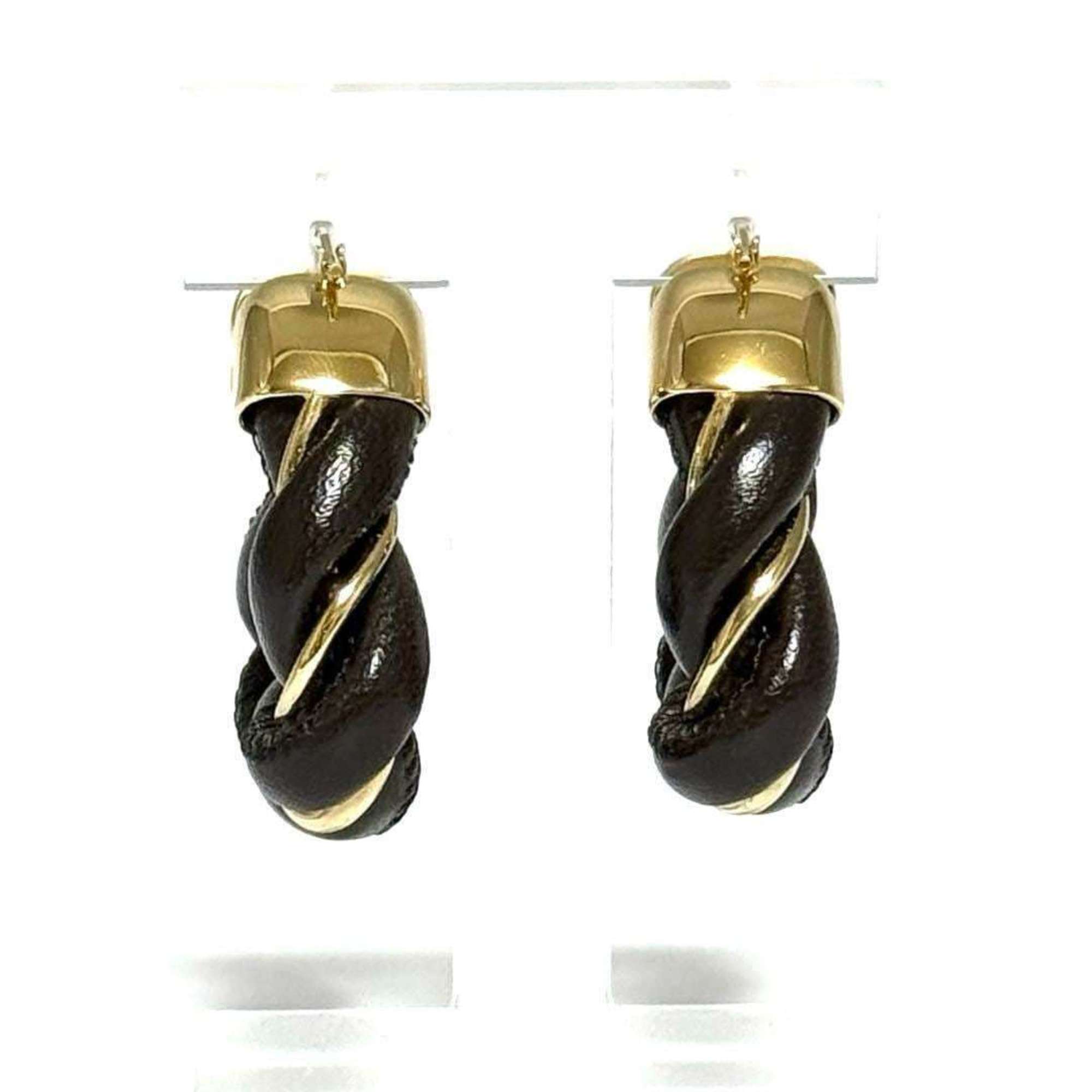 BOTTEGA VENETA Women's Hoop Triangle Twist Earrings in 925 Silver and Leather — Like New