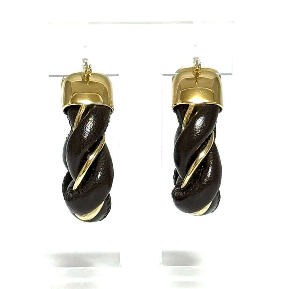 BOTTEGA VENETA Women's Hoop Triangle Twist Earrings in 925 Silver and Leather — Like New