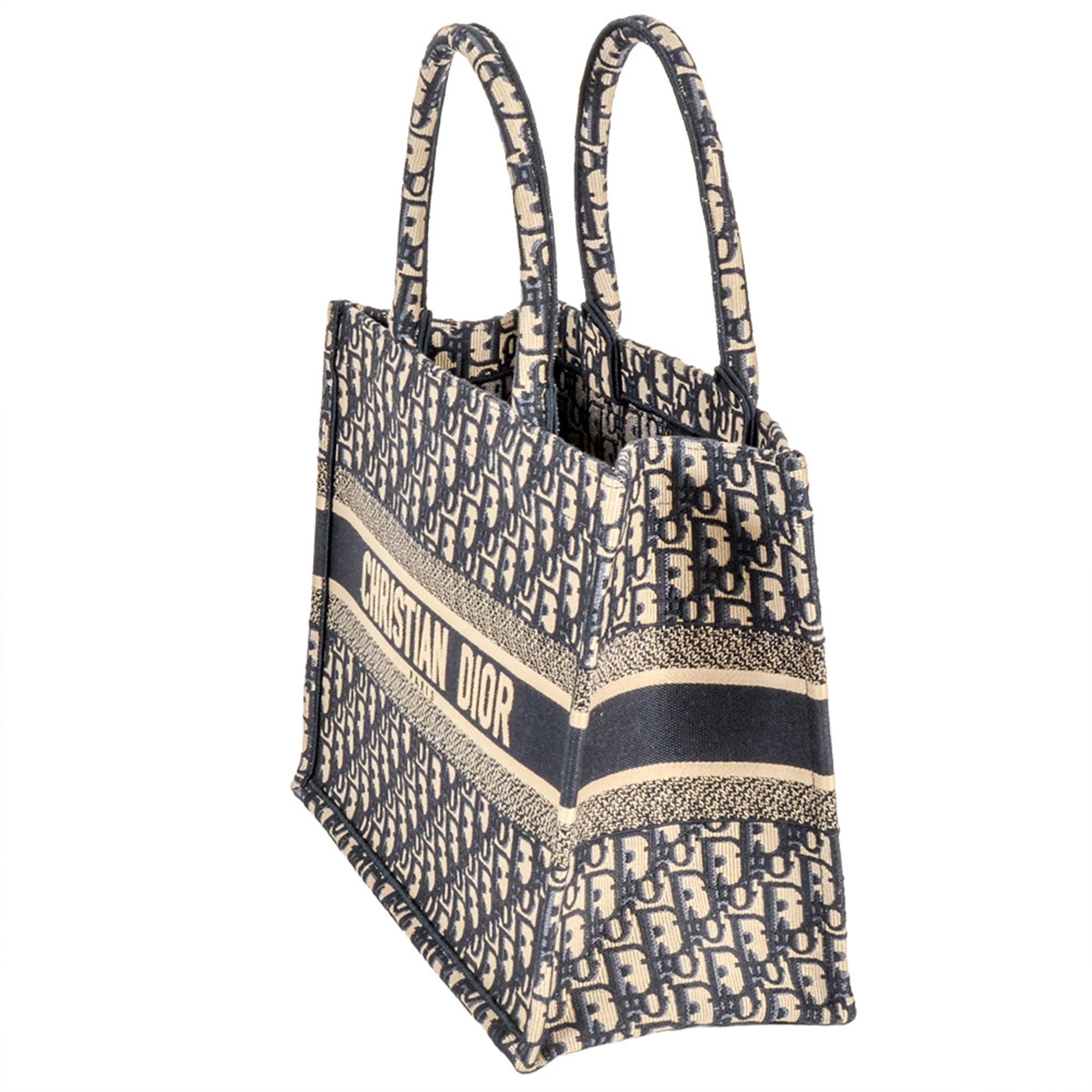 Christian Dior Oblique Jacquard Book Tote Bag, Canvas, 50-MA, Navy, Medium — Like New