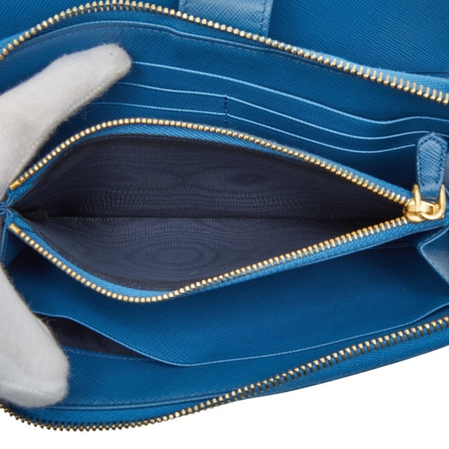 Prada Logo Long Wallet 1M1348 Blue Saffiano Leather Women's PRADA