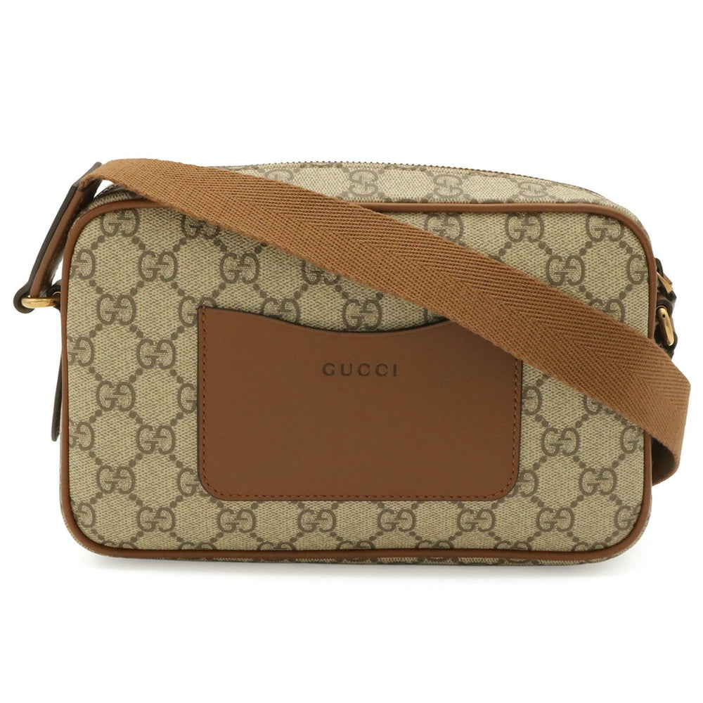 GUCCI GG Emblem Shoulder Bag, Canvas and Leather, Beige/Brown, 821216 — New - Store Return