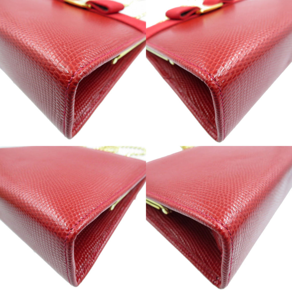 Excellent condition Salvatore Ferragamo Vara Ribbon embossed lizard red shoulder bag 223354 with gold chain. Item number 0018. Ferragamo.
