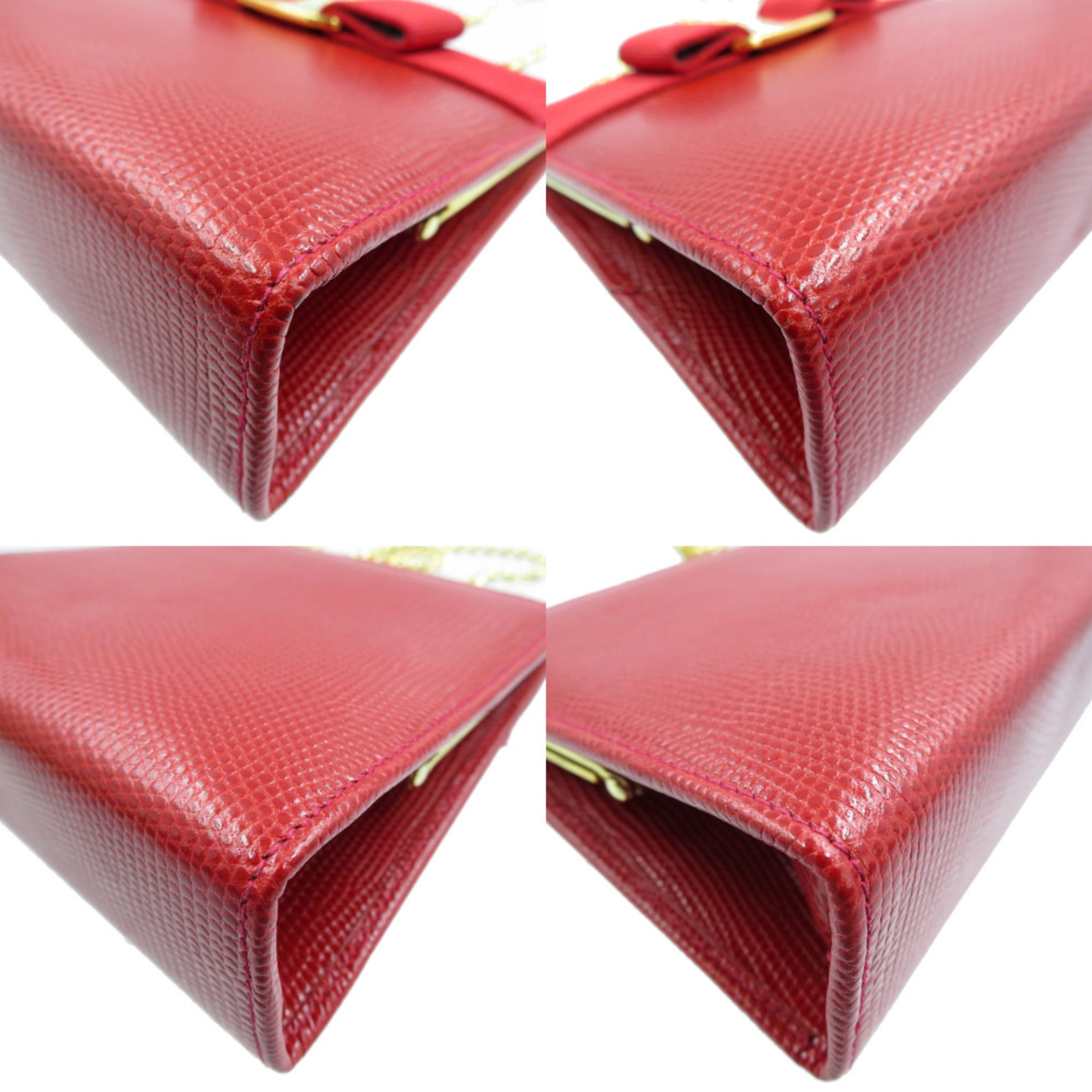 Excellent condition Salvatore Ferragamo Vara Ribbon embossed lizard red shoulder bag 223354 with gold chain. Item number 0018. Ferragamo.