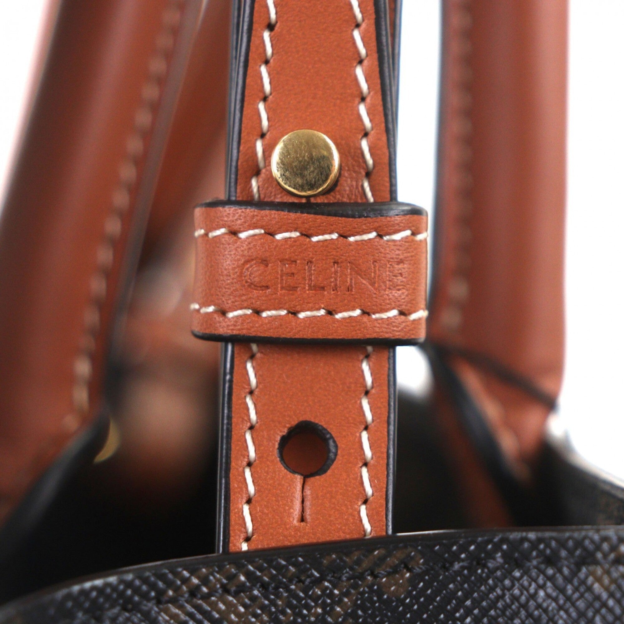 CELINE 191542BZK 04LU Vertical Cabas Triomphe Canvas Leather Logo Print 2-Way Tote Bag Dark Brown with Dust Men's — Like New