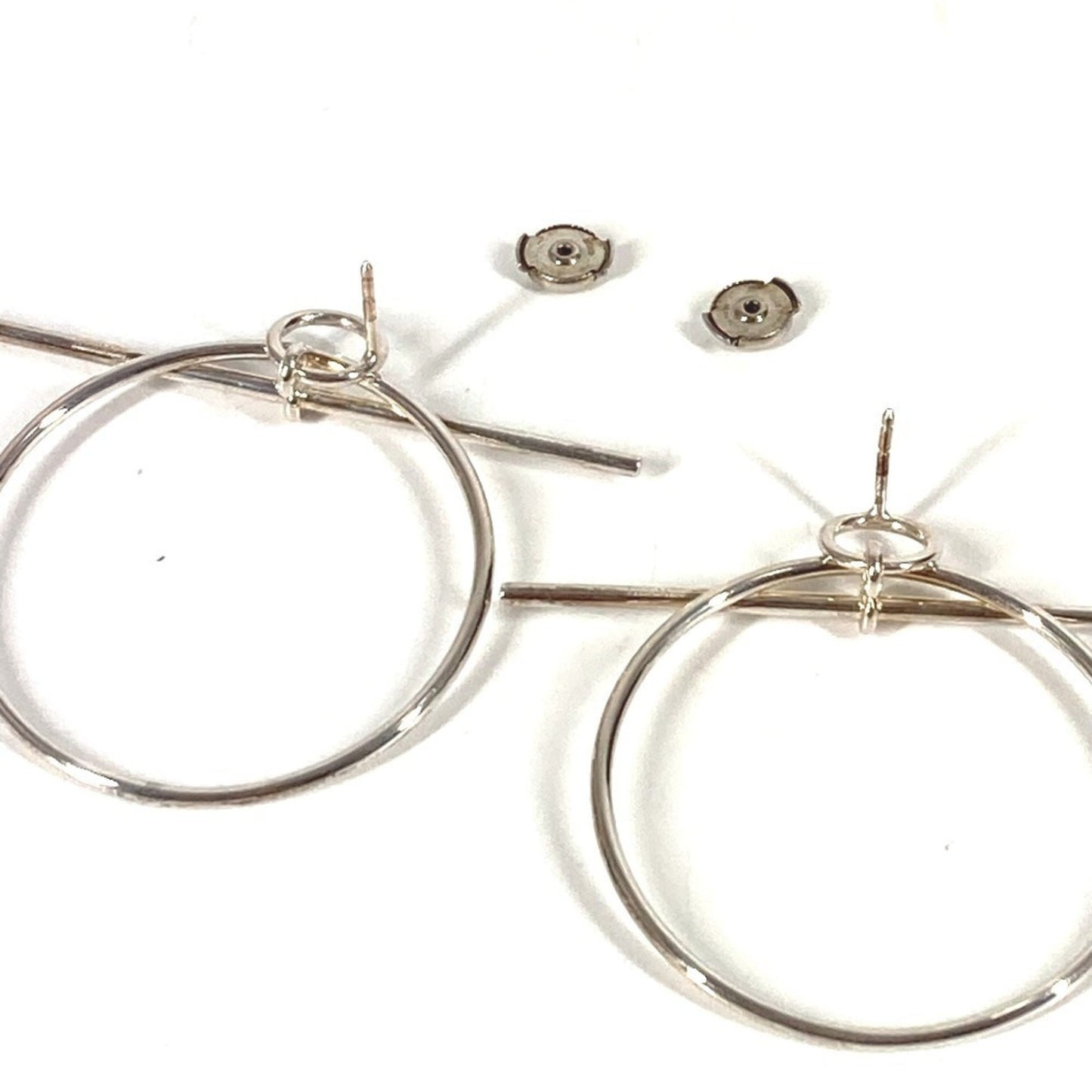 HERMES Loop MM Hoop Earrings with Logo, AG925 Silver, for Men and Women