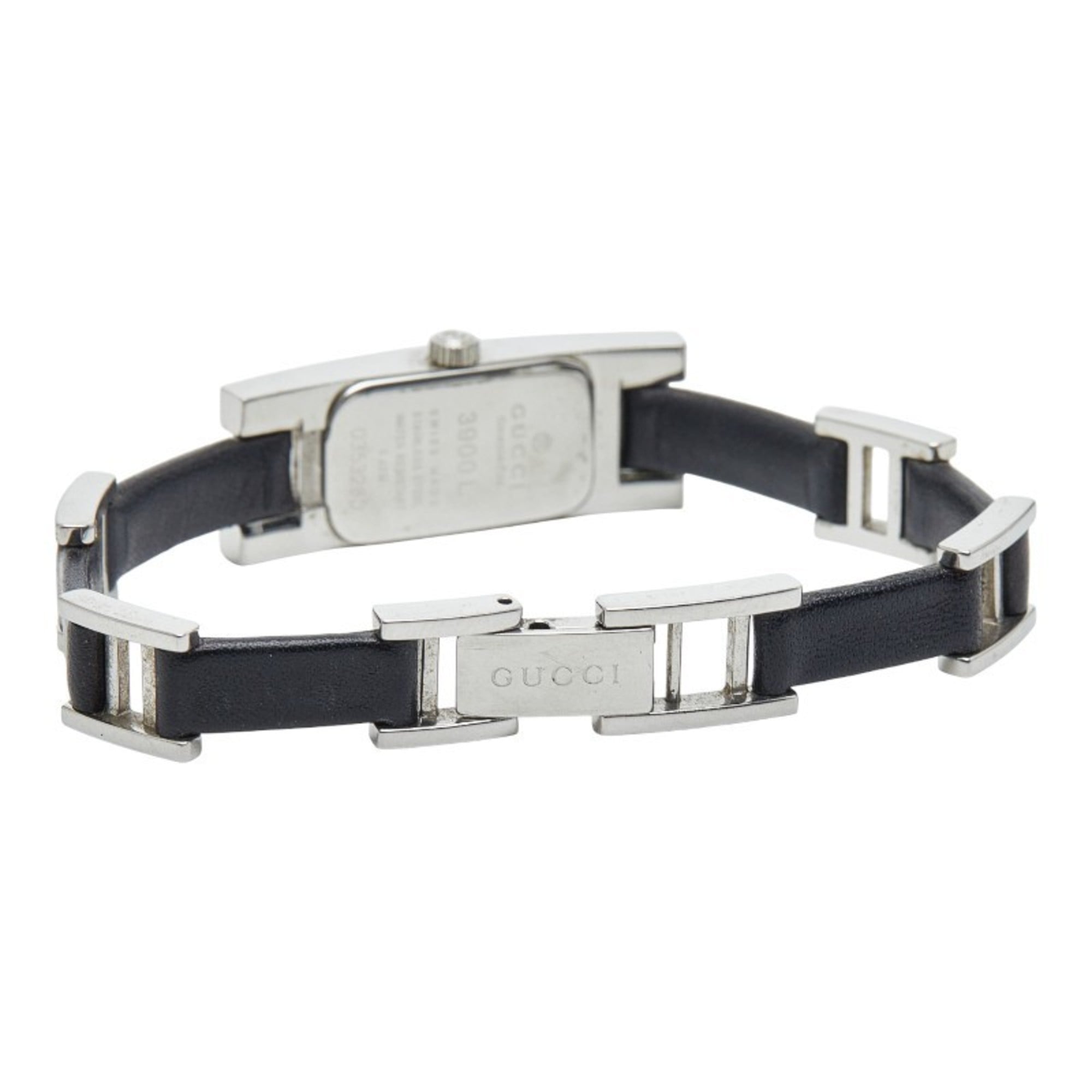 Gucci 3900L Quartz Watch, Black Dial, Stainless Steel, Leather, Women's — Good