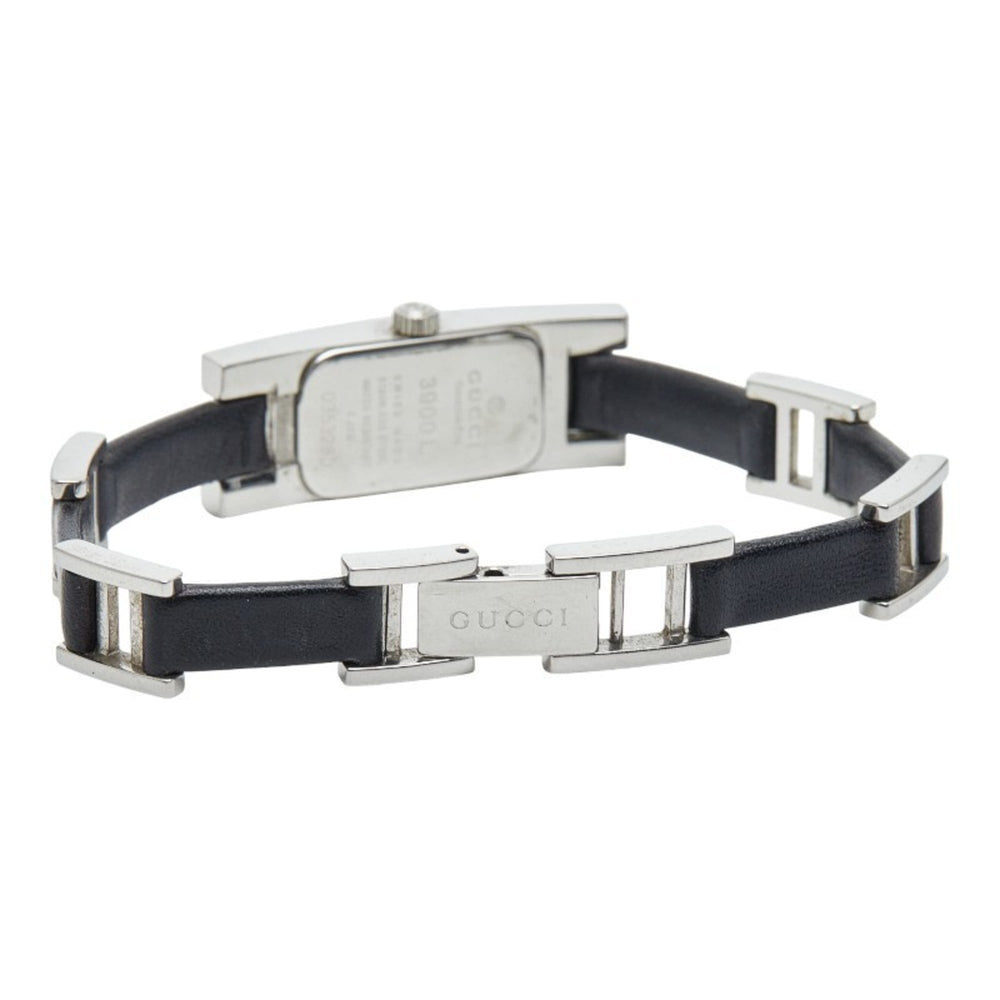 Gucci 3900L Quartz Watch, Black Dial, Stainless Steel, Leather, Women's — Good