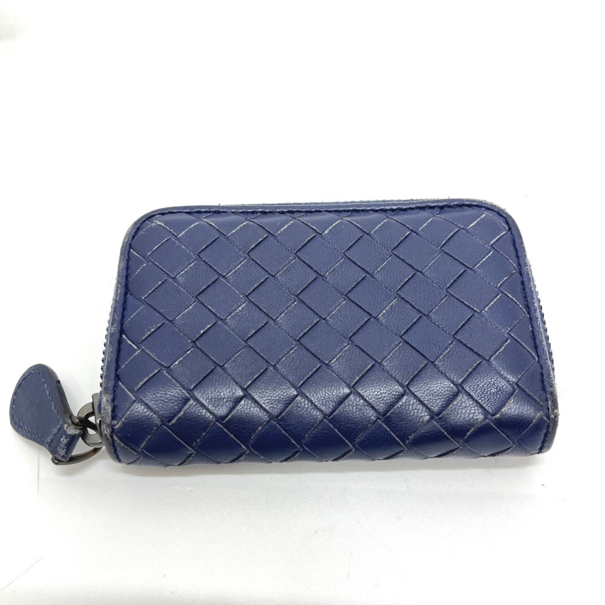 BOTTEGA VENETA 114075 Intrecciato Coin Purse, Leather, Women's, Blue