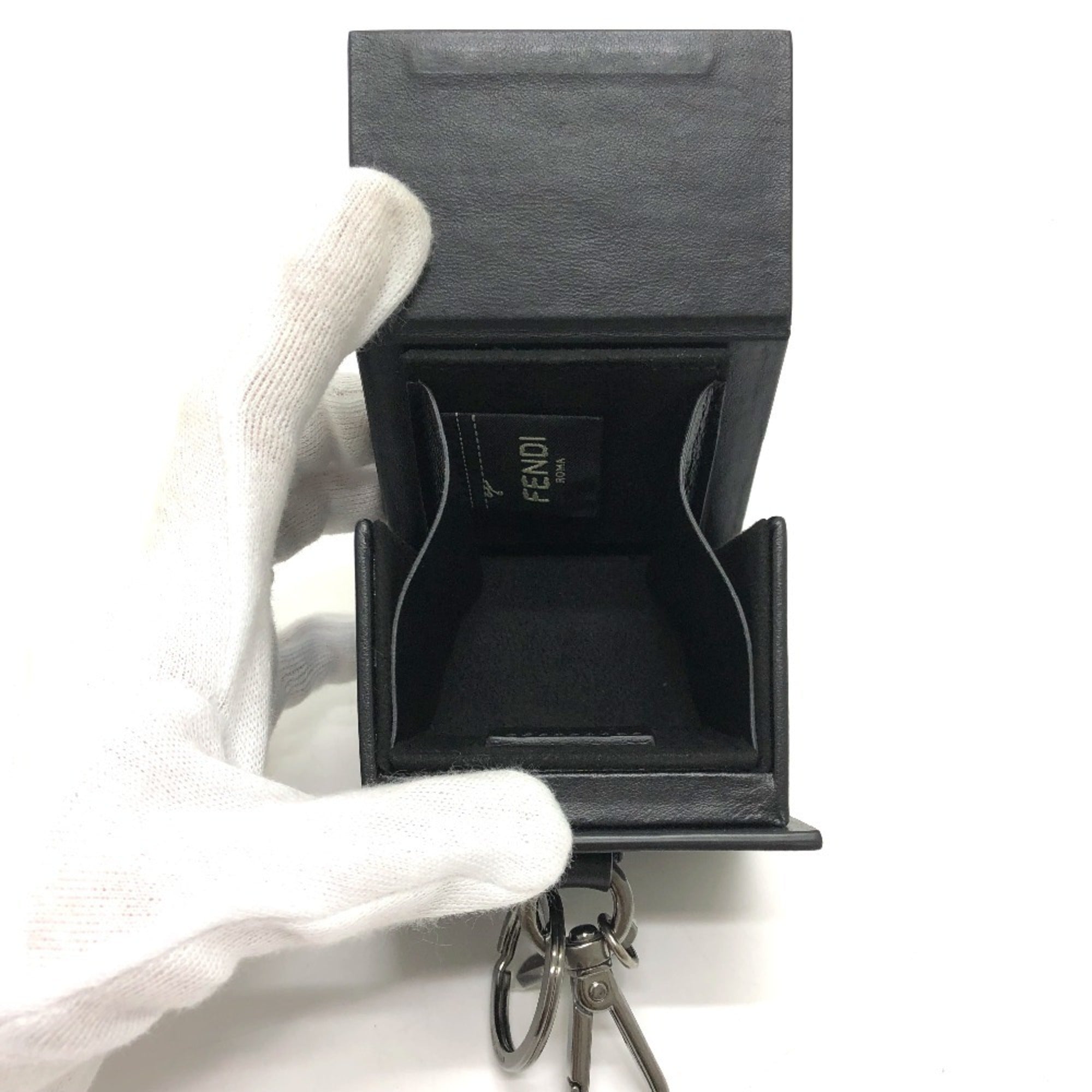 FENDI 7AR894 Logo/Accessory Mini Box Charm Keychain Leather Women's Black Like New — Like New