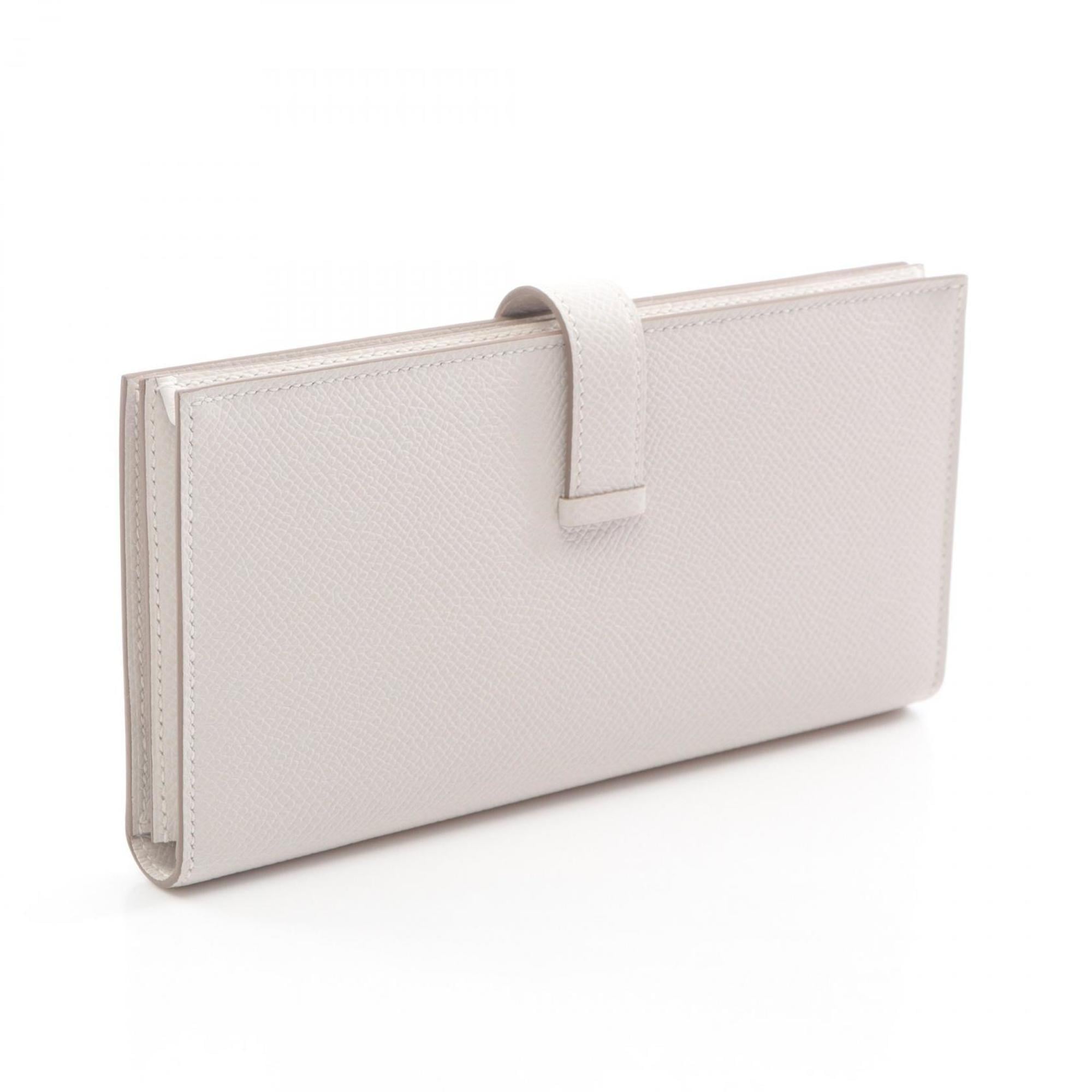 Hermes Hermès Bearn Soufflet Bi-fold Long Wallet in Calfskin Leather (Cowhide) with Epsom Leather, White, for Women