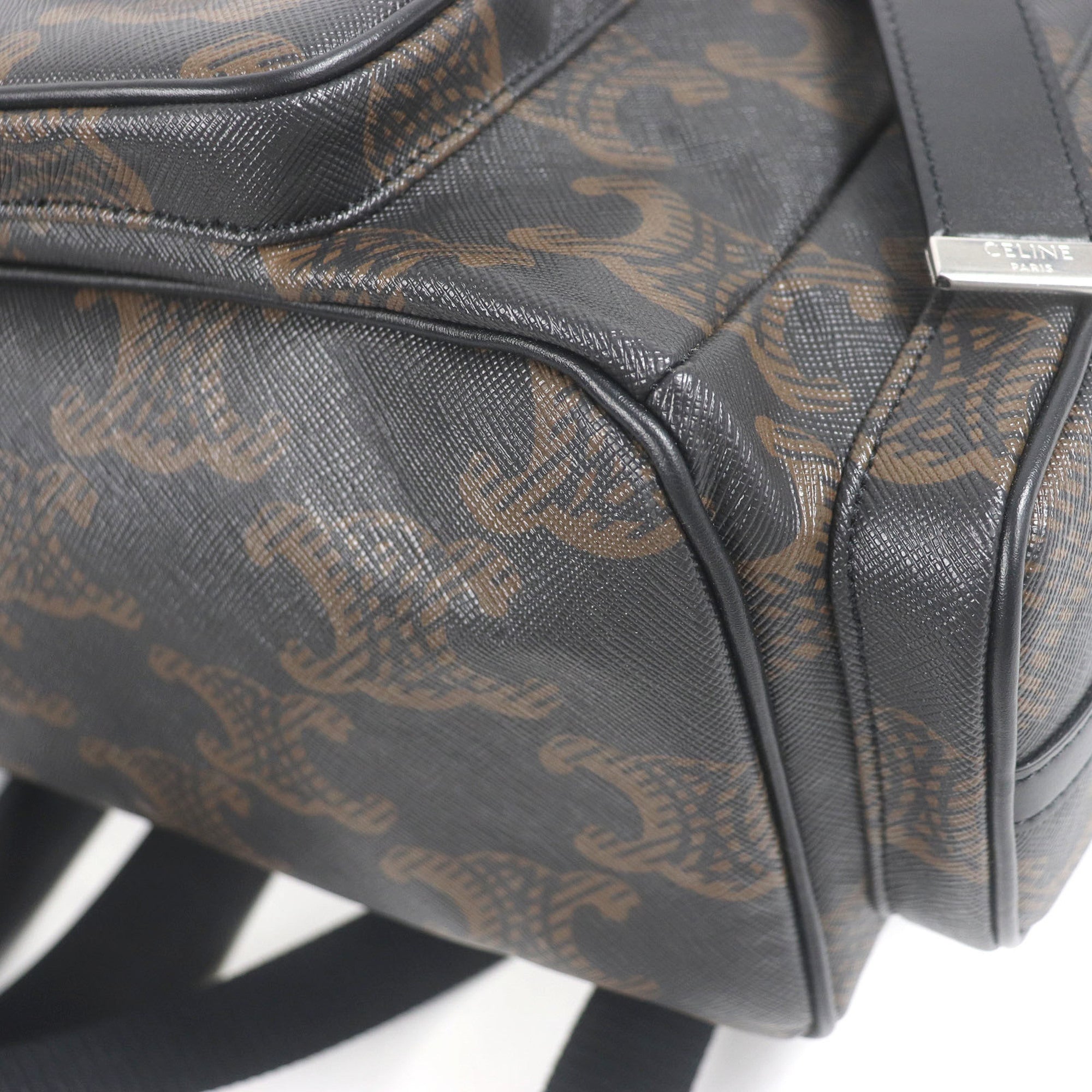 CELINE 11181 Coated Canvas Triomphe Pattern Backpack Daypack Black Brown with Dust Bag Men's — Like New
