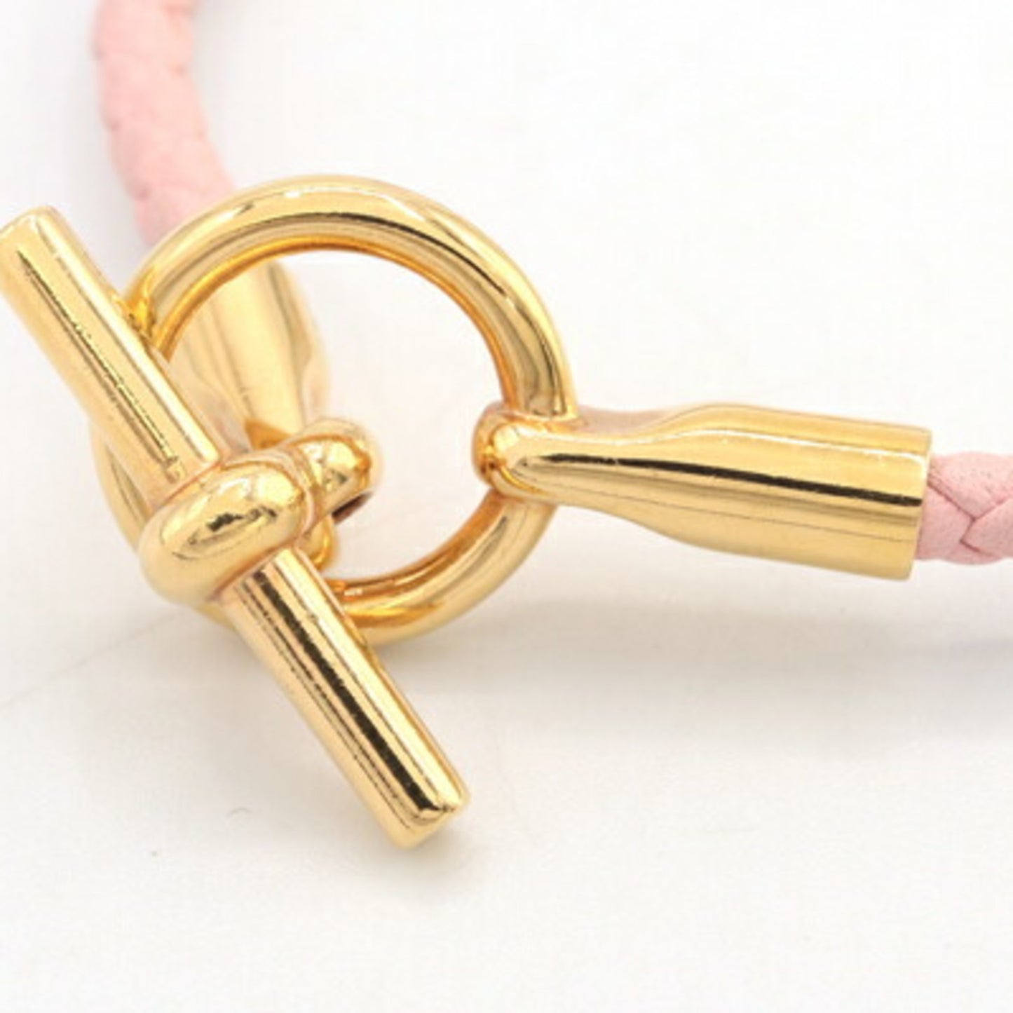 Hermes Grennan Bracelet in Pink Leather and Metal, Pink, Women's, HERMES