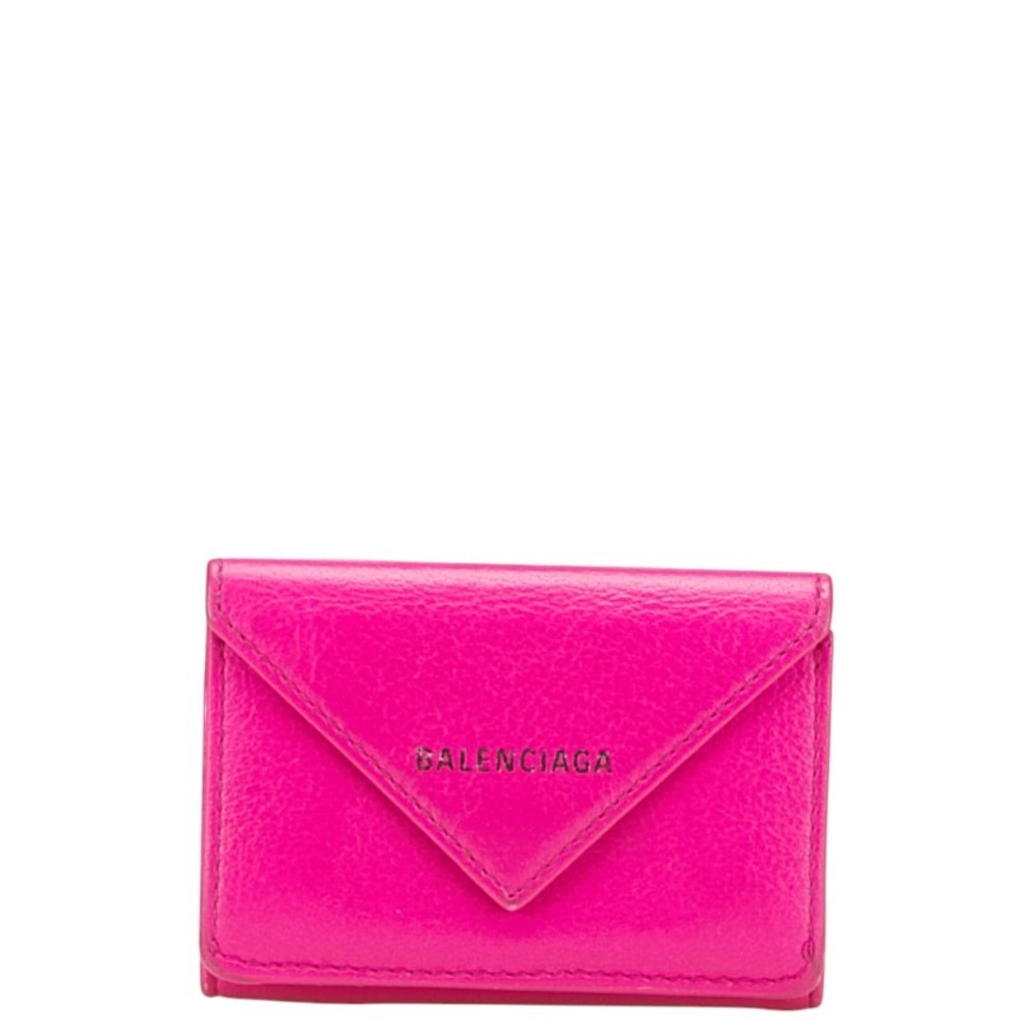Balenciaga Paper Mini Wallet, Tri-fold Compact 391446, Pink Leather, Women's, BALENCIAGA