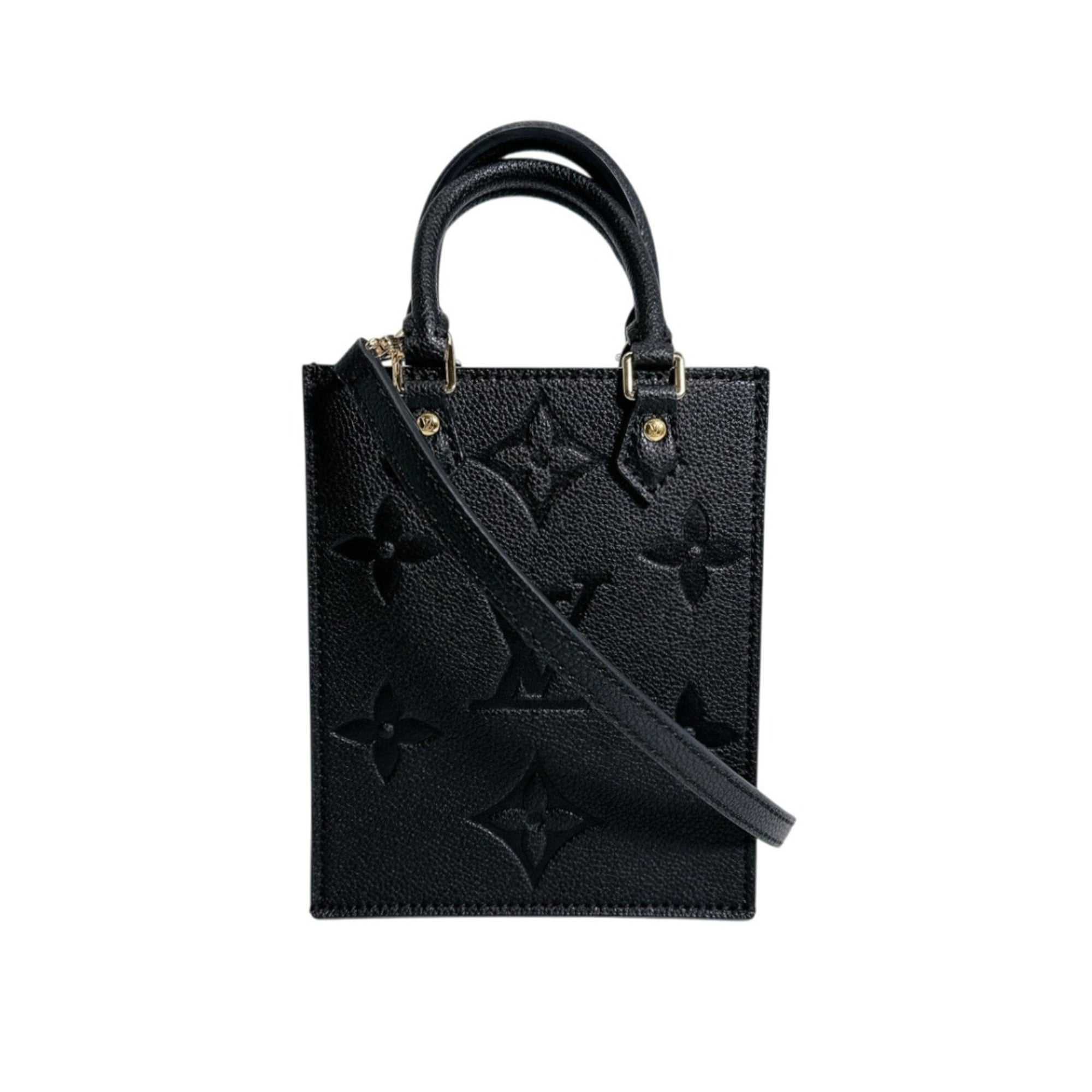Louis Vuitton Monogram Petite Sac Plat Shoulder Bag, Empreinte, M81417, Black — Like New