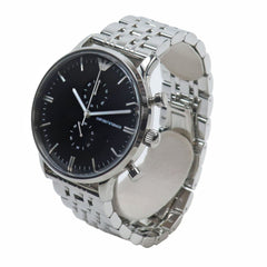 Emporio Armani AR0389 Stainless Steel Silver Quartz Chronograph Men's Watch with Black Dial — Like New