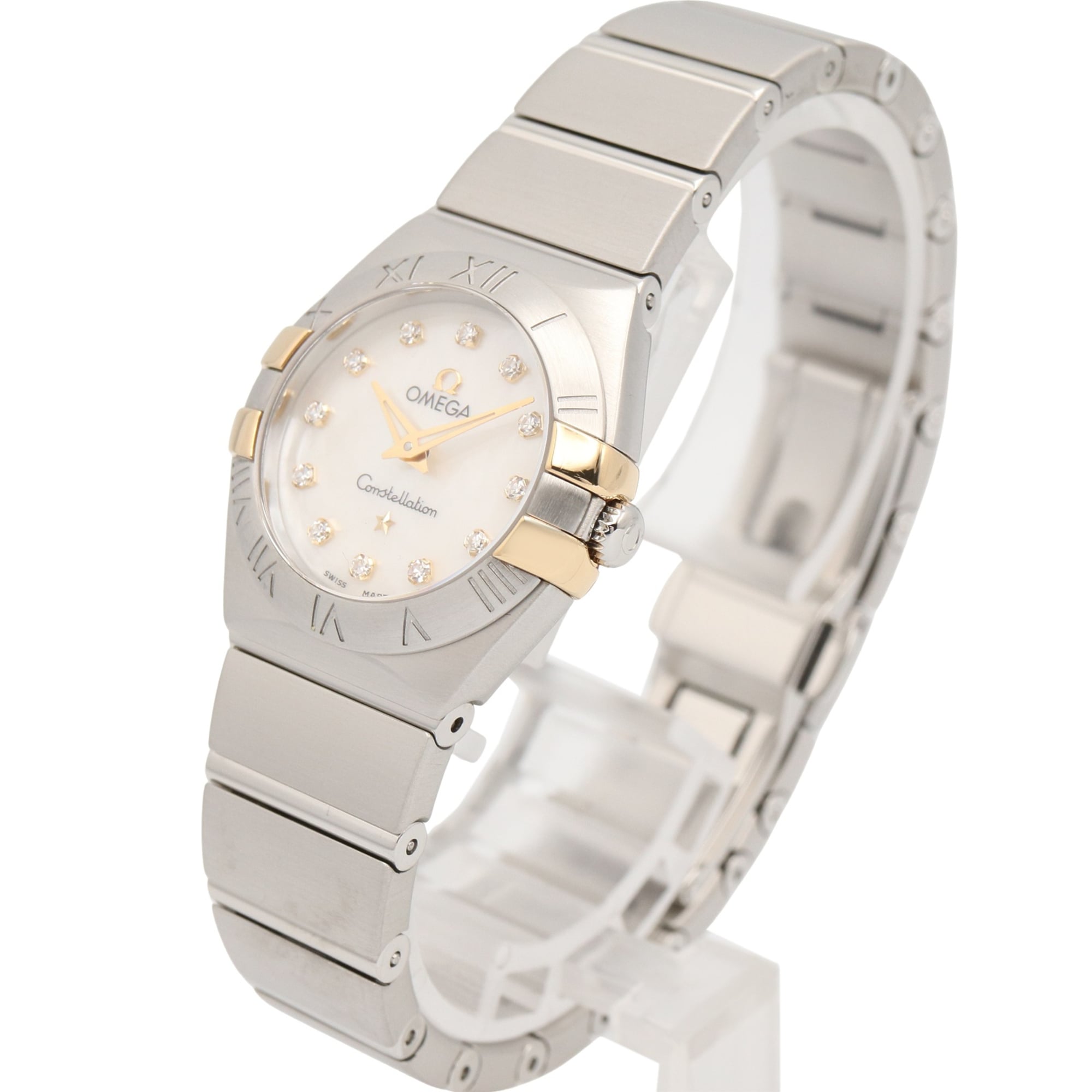 Omega Constellation 12-Diamond Watch, 18K Yellow Gold Stainless Steel, Diamond, Ladies', White/White Mother-of-Pearl, 123.20.24.60.55.006 — Very Good