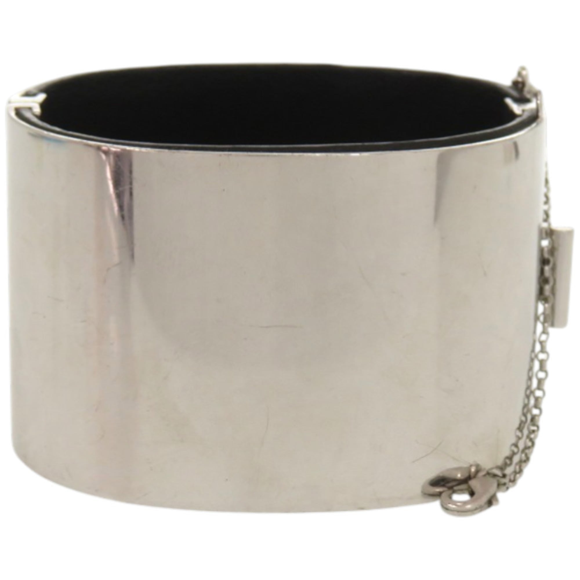 Excellent condition Celine Manchette metal, leather and silver bangle 1232CELINE