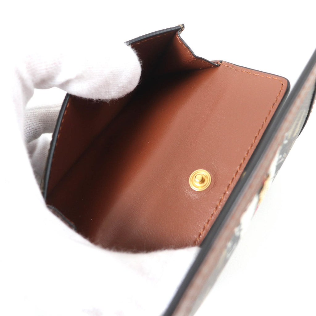 BURBERRY TB All-Over Print Compact Chain Wallet, Leather Bifold Brown, Women's