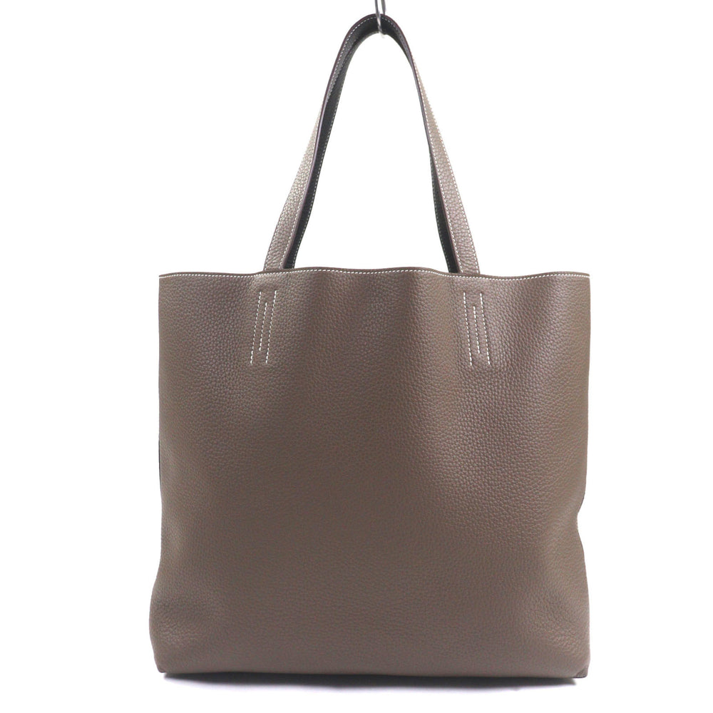 HERMES Double Sens 45 Tote Bag, Taurillon Clemence Leather, Etoupe/Ebene, K Stamp, with Dust Made in France, Men's — Like New