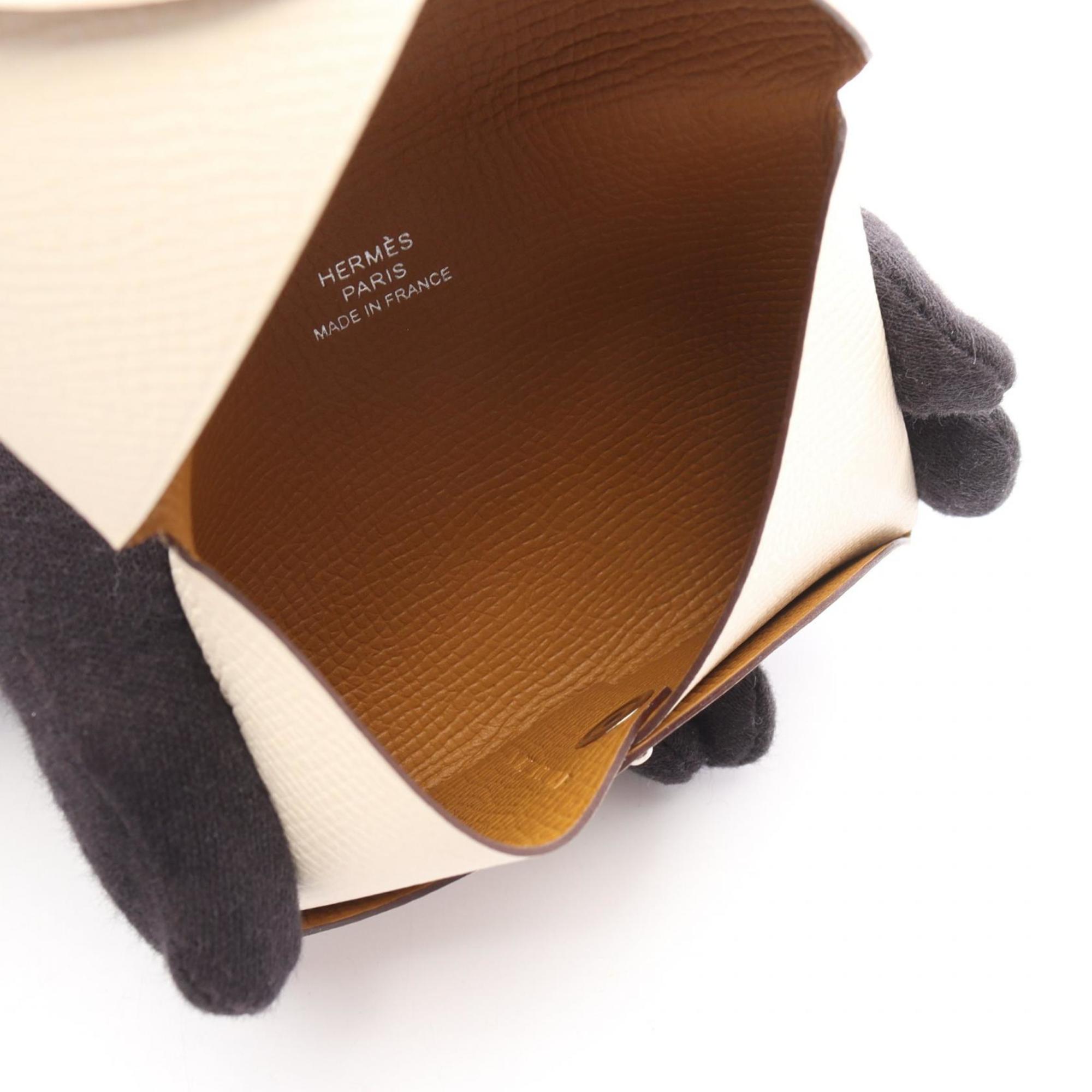 Hermes Hermès Calvi Verso Nata Sesame Wallet with Coin Purse, Epsom Leather, Women's, Ivory and Brown