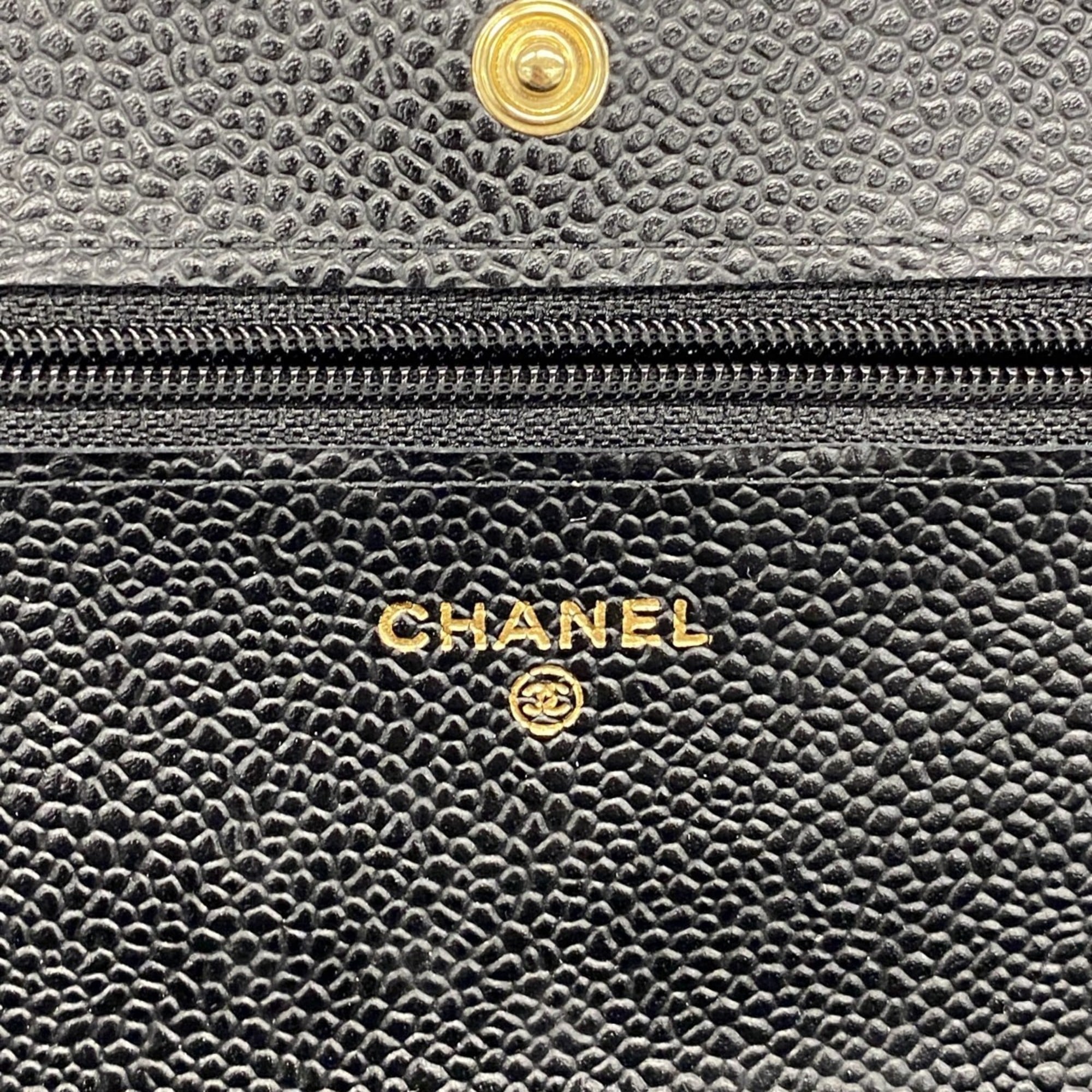 Chanel Matelasse Chain Shoulder Wallet in Caviar Leather, Black, Women's