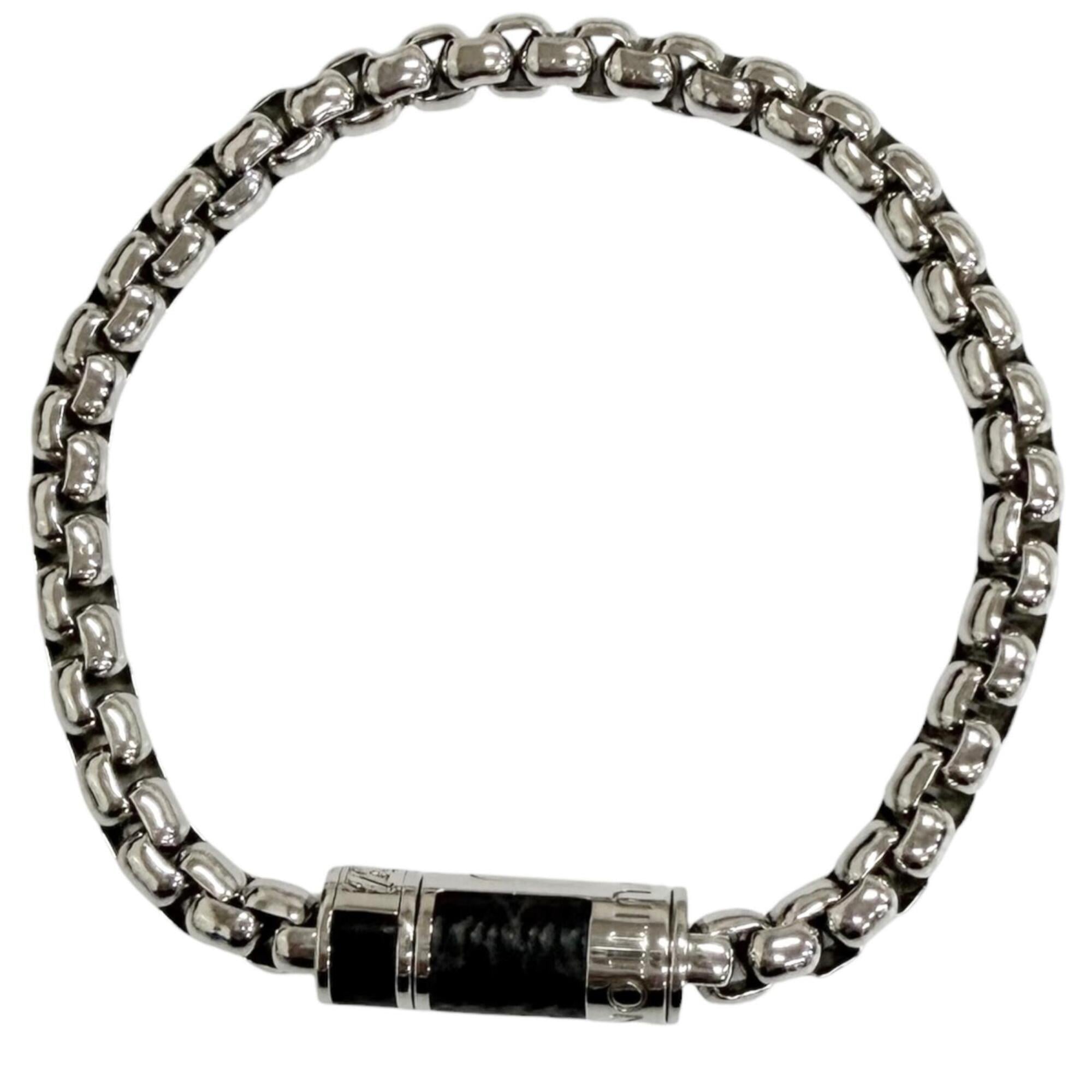 LOUIS VUITTON M63107 Chain Monogram Eclipse Bracelet, Silver & Black, Made in Italy, 2022 Model, Men's, with Box and Dust Bag — Like New