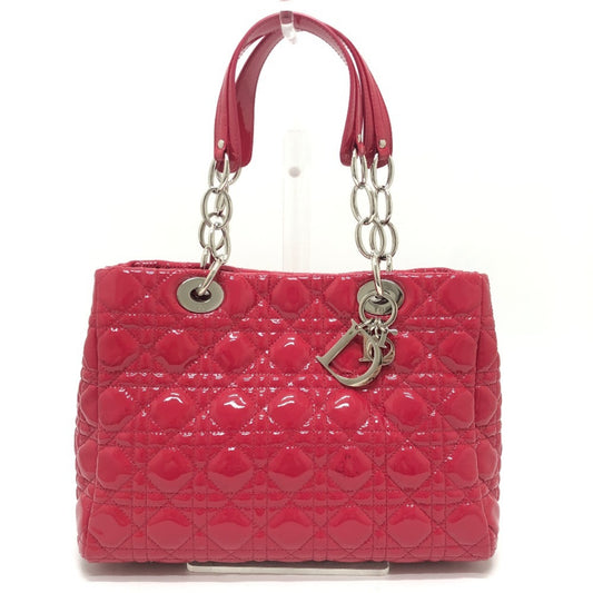 Christian Dior Dior M0955PVR Cannage Soft Enamel Lady Bag Chain Shoulder Tote Handbag Patent Leather Women's Pink