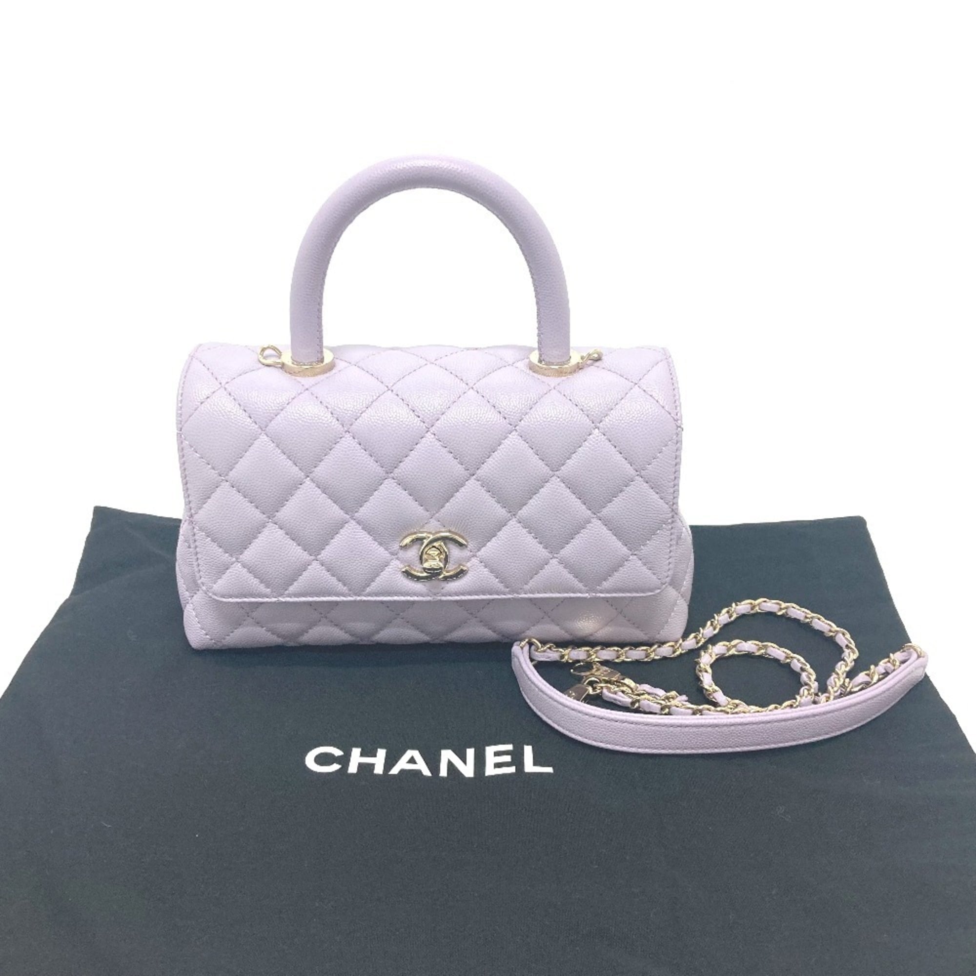CHANEL A92990 Matelasse Coco Handle Bag Shoulder Handbag Caviar Skin Women's Lavender Purple — New - Store Return