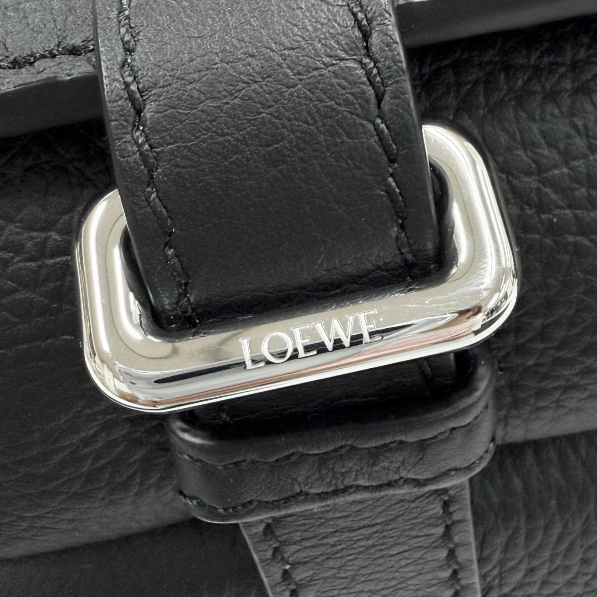 LOEWE B553A72X22 Leather Anagram Logo Military Messenger Shoulder Bag, Black, XS, Made in Portugal, Men's, with Dust Bag — Like New
