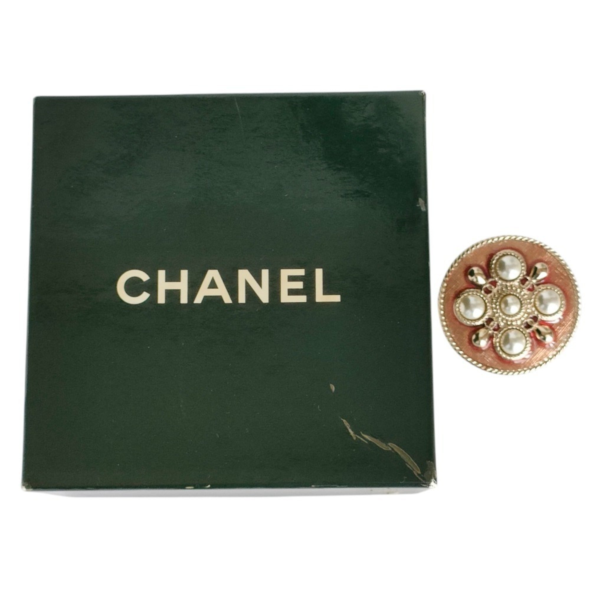CHANEL B17P Pearl Motif Pin Brooch with Box, Gold Color, Women's — Like New