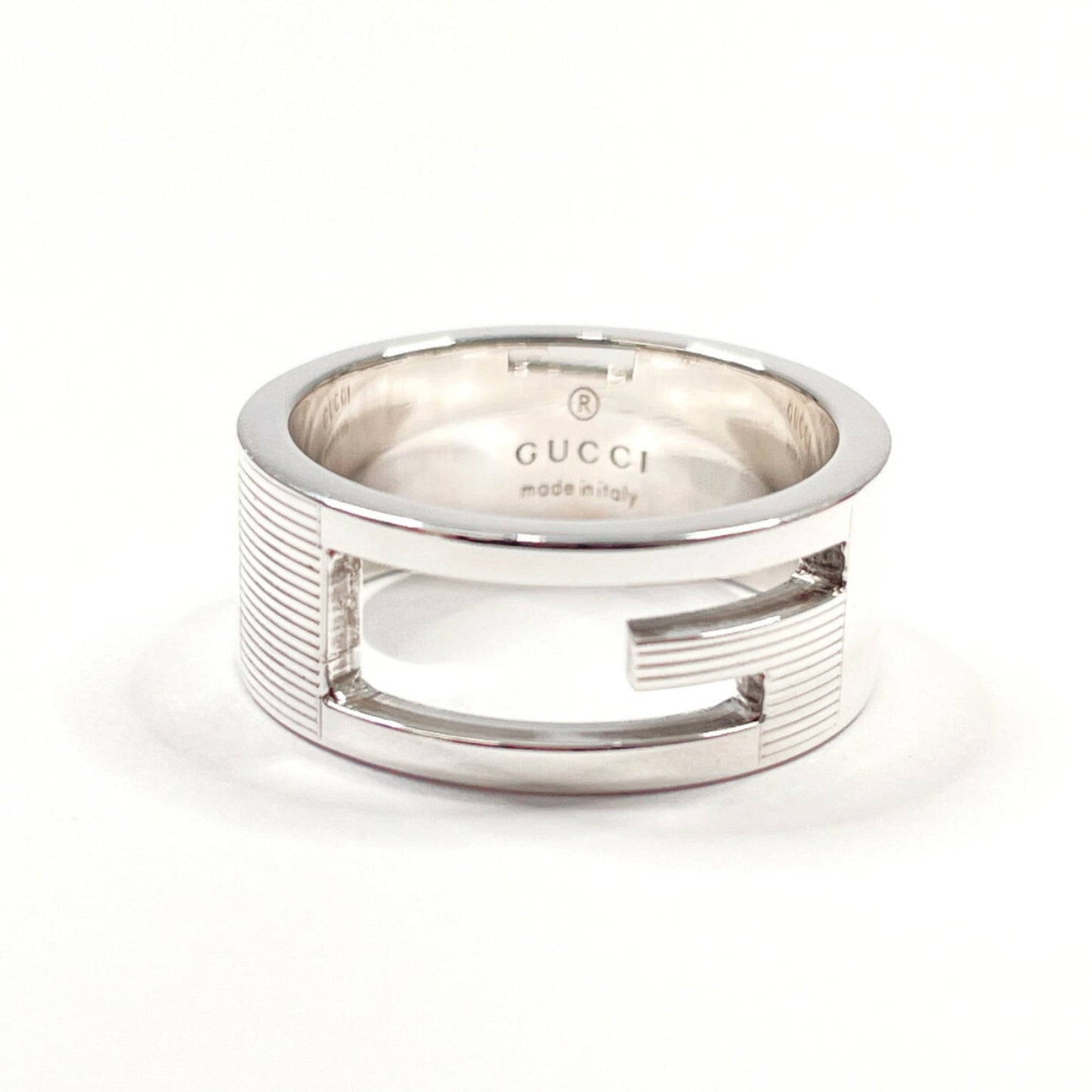 GUCCI Branded Cutout G Ring, 925 Sterling Silver, Size 12, Women's