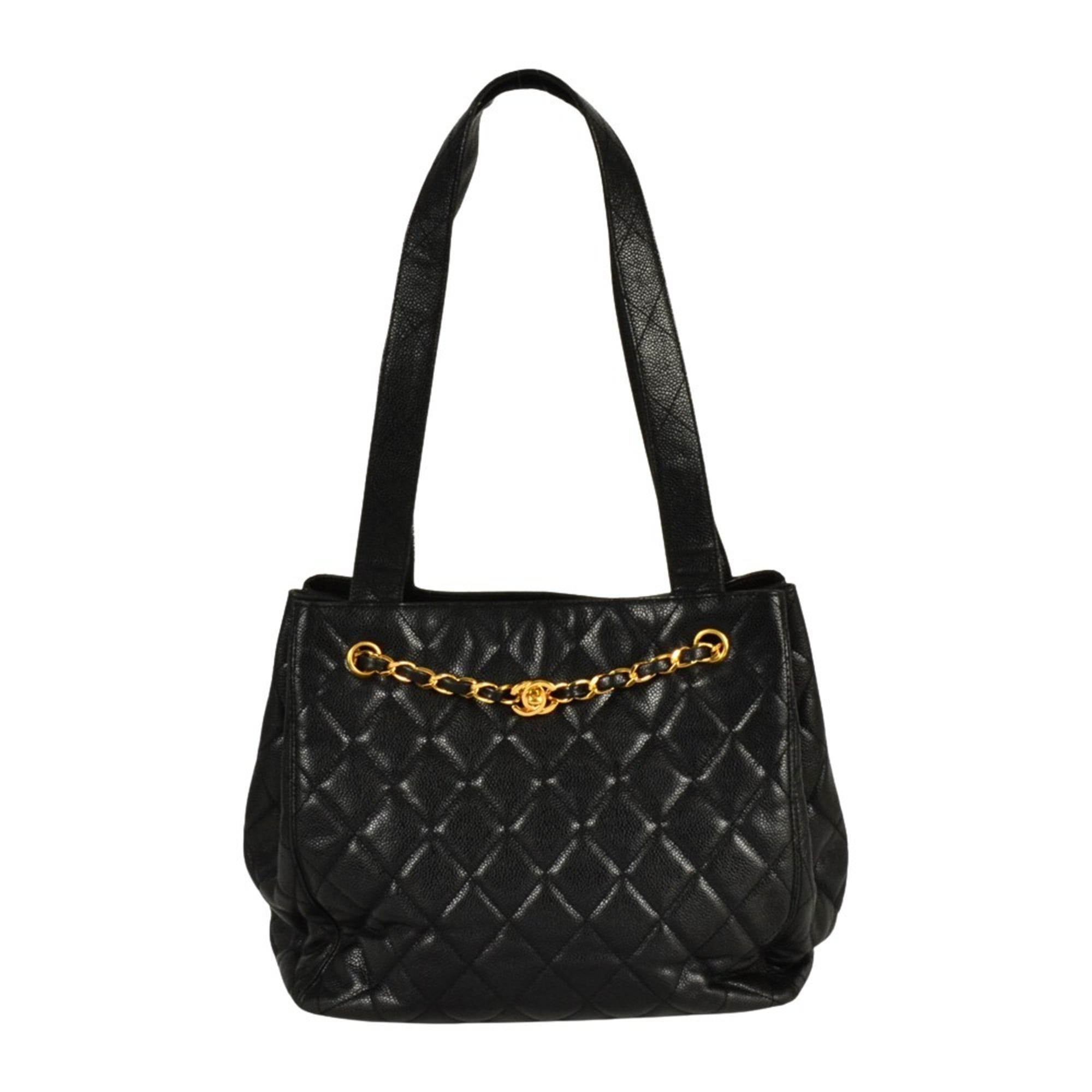 CHANEL Shoulder Bag Caviar Skin Black Turnlock Chain Women's — New - Store Return