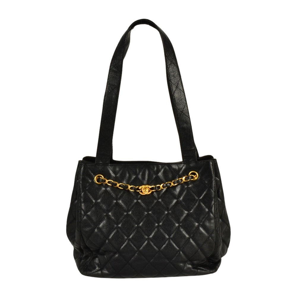 CHANEL Shoulder Bag Caviar Skin Black Turnlock Chain Women's — New - Store Return