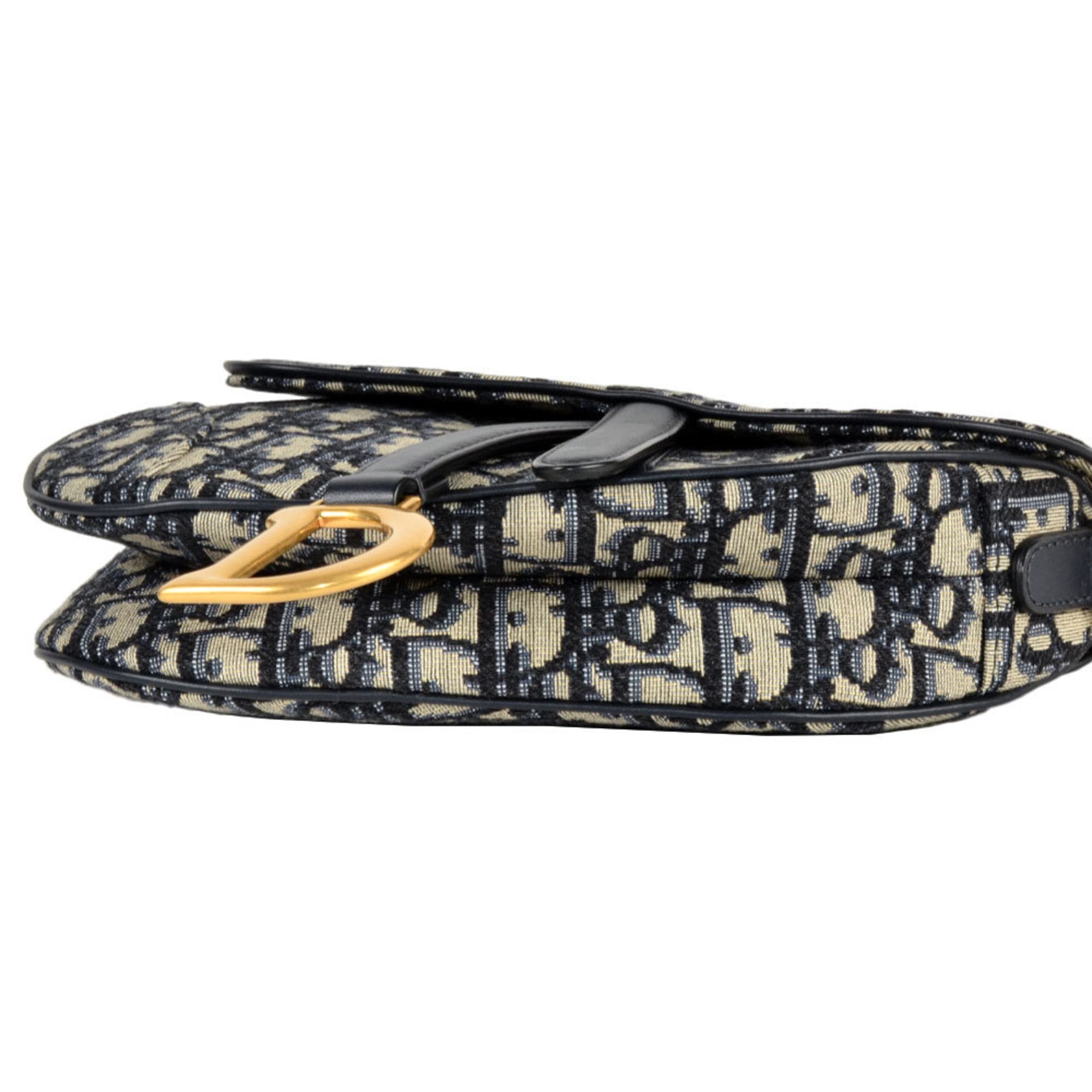 Christian Dior Oblique Saddle Mini Handbag, Jacquard, 28-MA-0250, Navy, Trotter, Women's — Like New