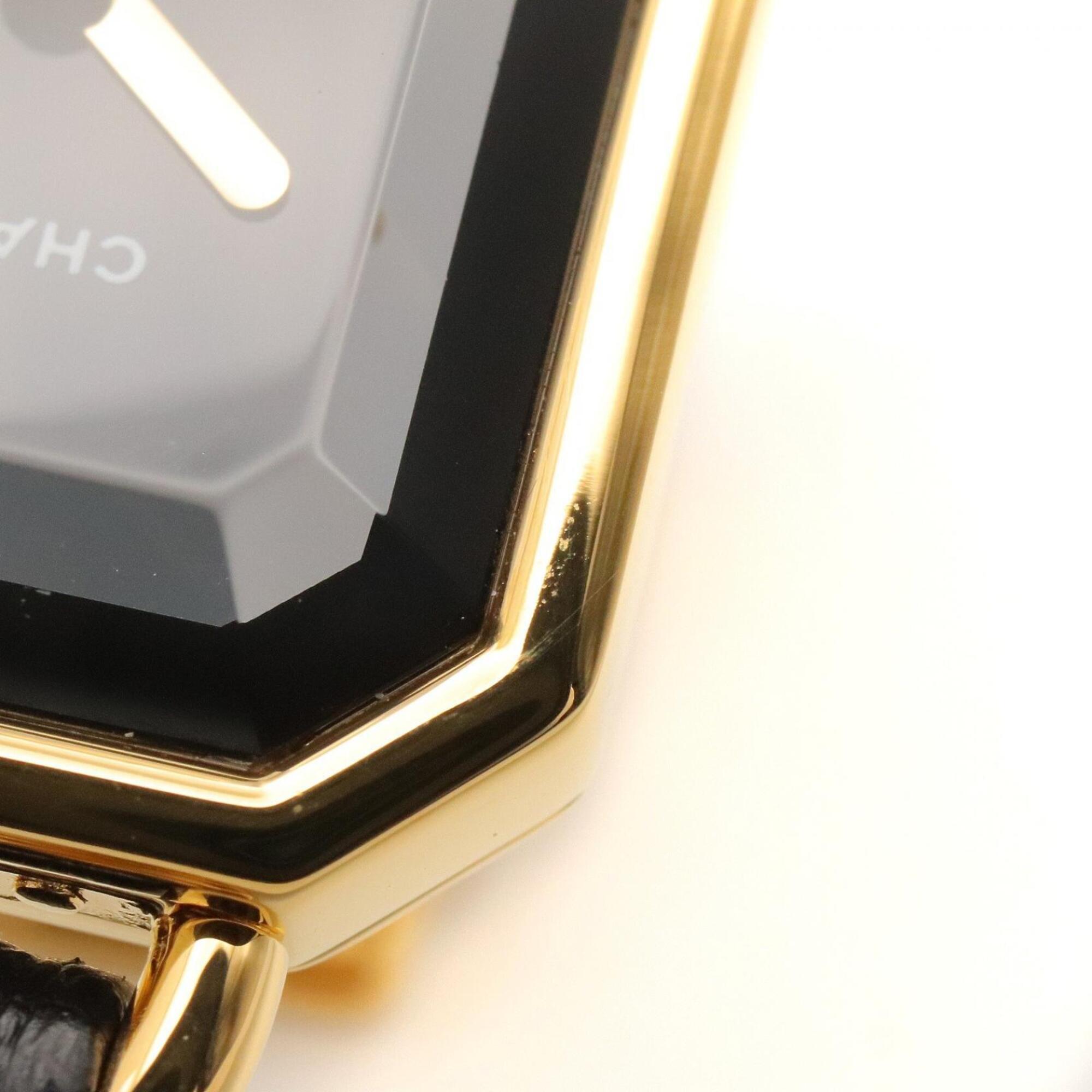 Chanel CHANEL Première S Watch, Gold Plated (GP), Leather Strap, Women's, Black, H0001 — Very Good