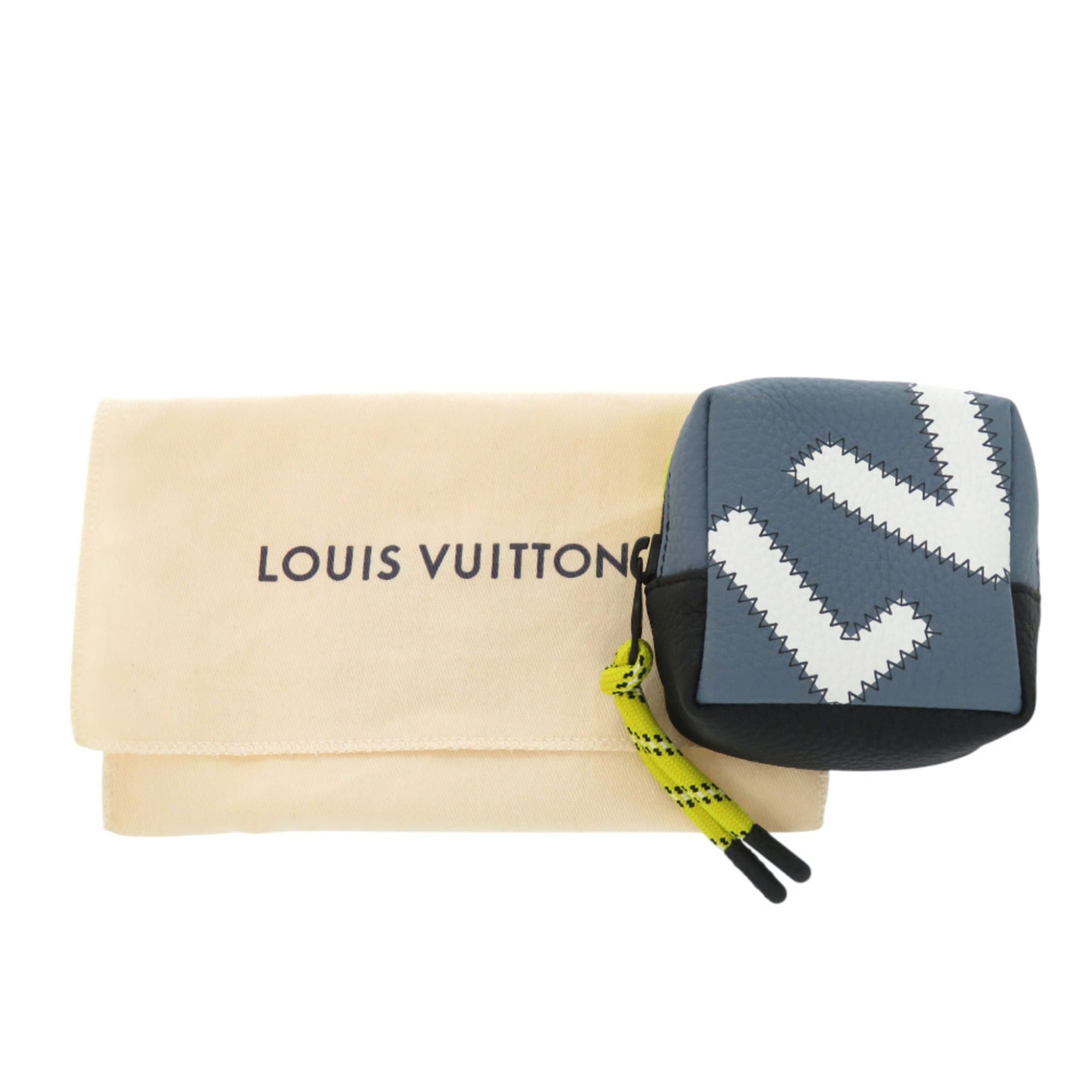 Louis Vuitton Square Pouch Colorblocks M00739 Taurillon Leather Blue-Gray Yellow Accessory Bag Charm LV 0775 LOUIS VUITTON — Like New