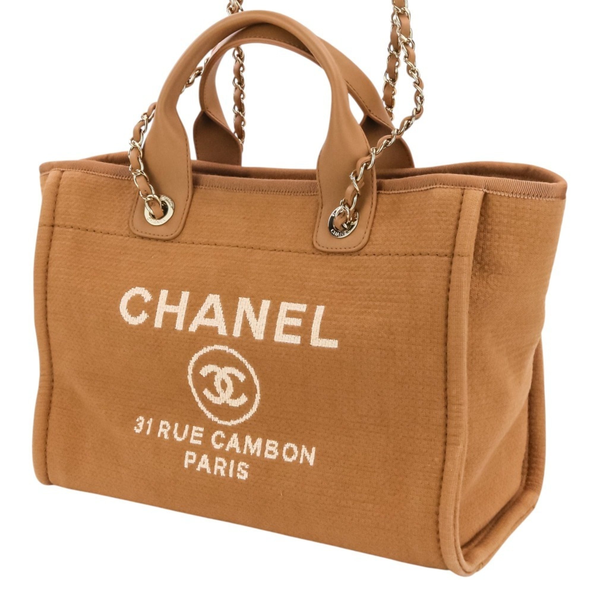 CHANEL Deauville MM Tote Bag, Chain Shoulder Handbag with Pouch, A67001 Pink Beige, Women's — Like New