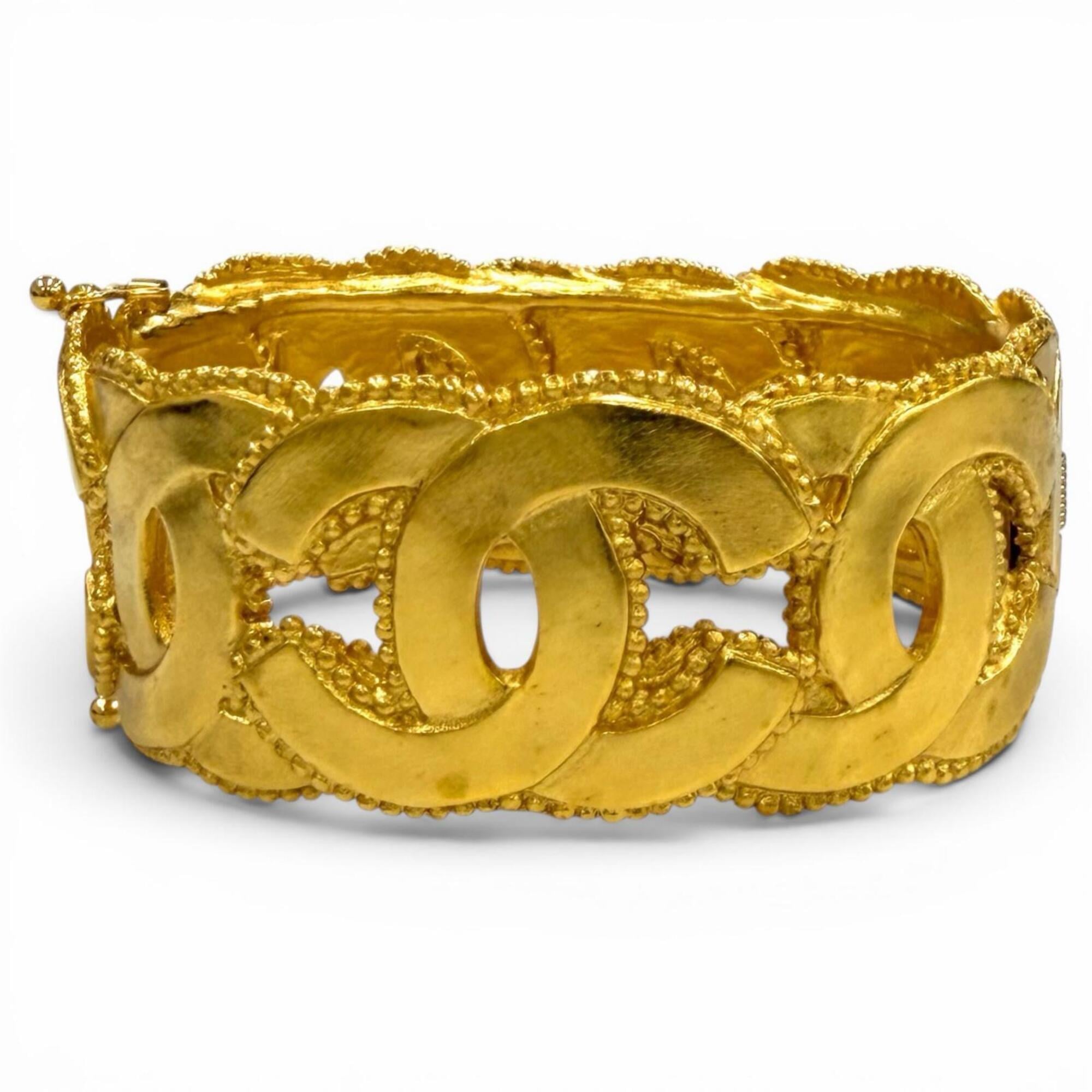 CHANEL Vintage 96A Coco Mark Bangle Bracelet, Gold, Made in France, Women's, with Box — Like New