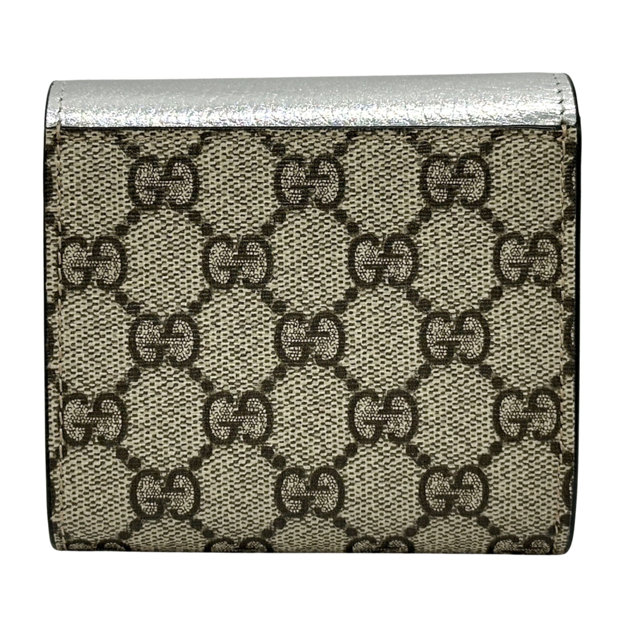 Gucci GG Supreme Petit Marmont Tri-fold Wallet (598587) for Men and Women, Silver Beige, Compact Bi-fold