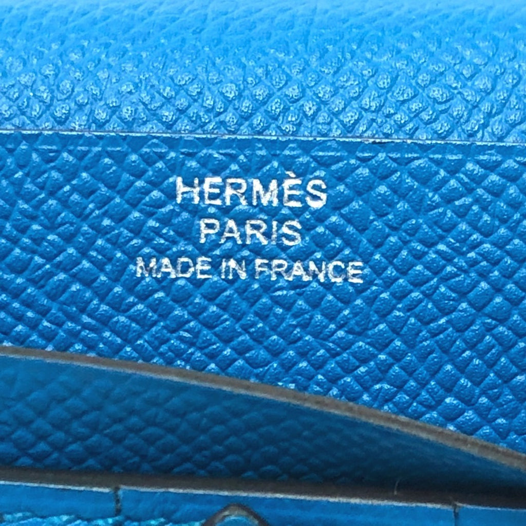 HERMES Bearn Soufflet Bifold Wallet, Long Epsom Leather, Women's, Blue Zanzibar,