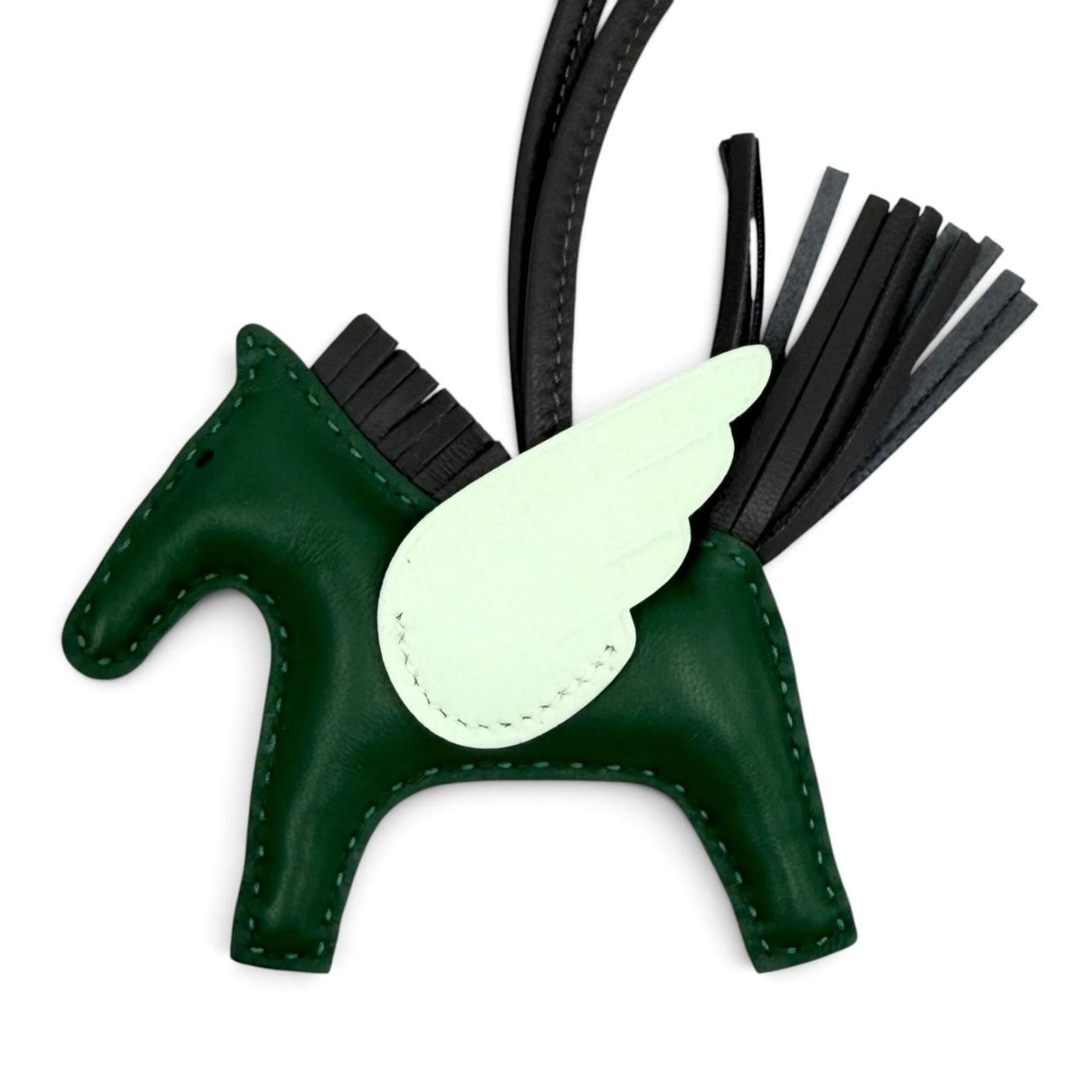 HERMES Rodeo Charm Pegasus PM Vert Moyent, Ardoise, Peppermint, Agneau Milo, Veau Swift Leather Bag Charm, W Stamp, Made in France, Women's, with Box — Like New