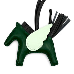 HERMES Rodeo Charm Pegasus PM Vert Moyent, Ardoise, Peppermint, Agneau Milo, Veau Swift Leather Bag Charm, W Stamp, Made in France, Women's, with Box — Like New