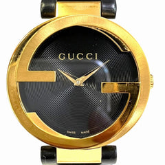 Gucci Interlocking Watch, Total Weight 41.2g, Stainless Steel, Genuine Leather Strap, Quartz Movement, Black Dial, 133.3 — Good