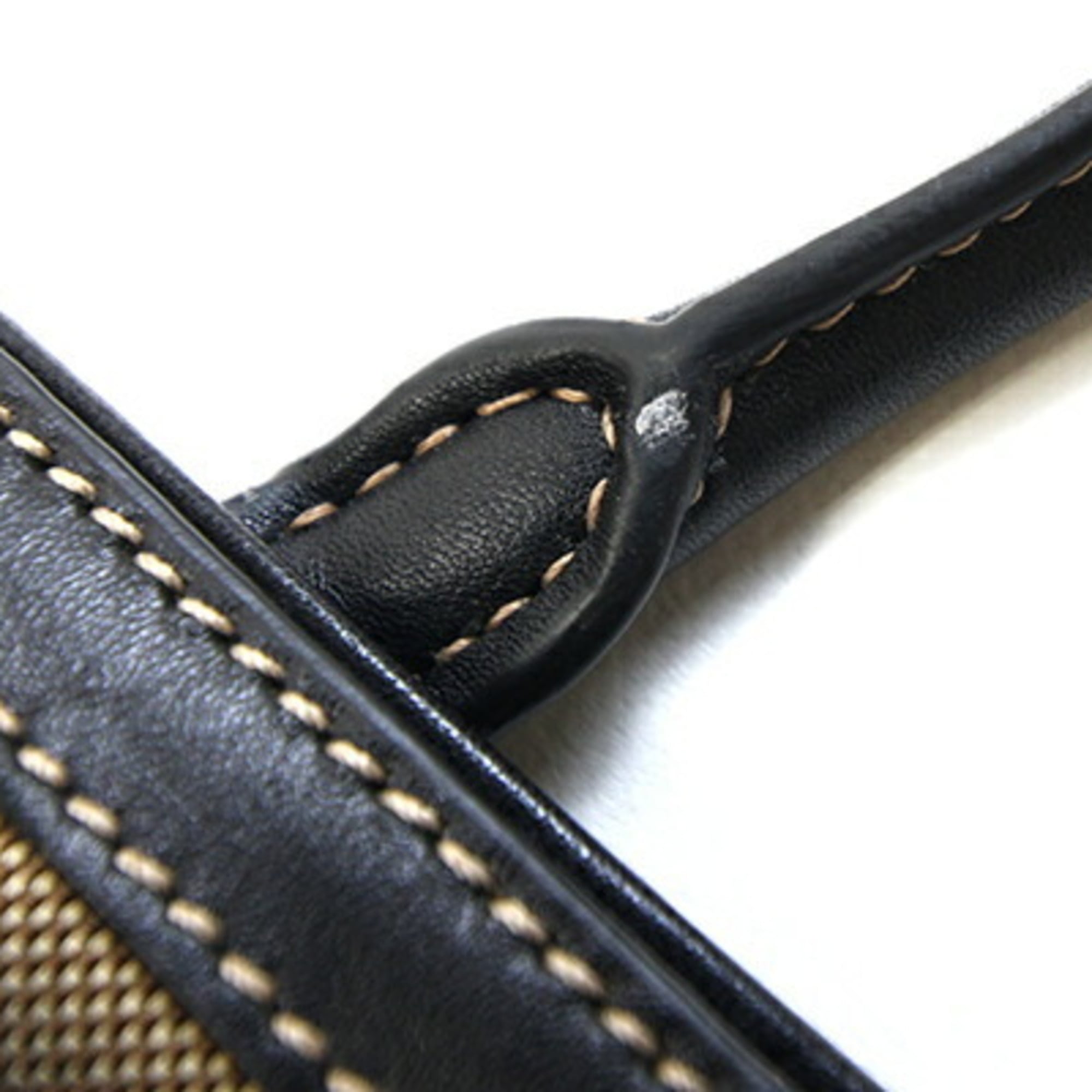 Prada Tote Bag 1BG158 Beige Brown Black Canvas Leather Shoulder Women's PRADA