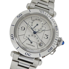 Cartier Pasha Men's Watch, Power Reserve, GMT, Date, Automatic, Stainless Steel (SS), W31037H3, Silver, Round — Good