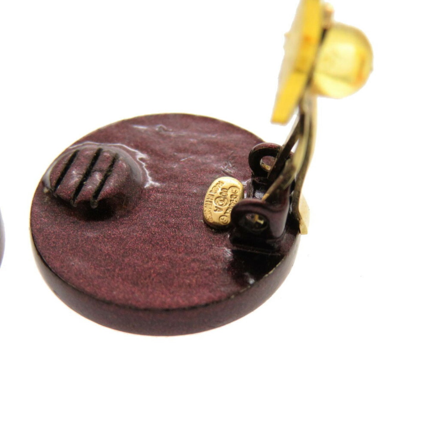 Chanel Coco Mark Button 00A Leather Metal Pink Earrings 1638 CHANEL