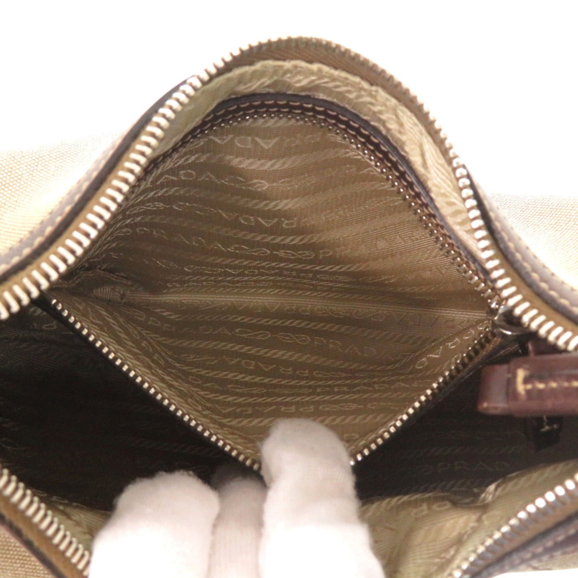 Excellent condition Prada logo jacquard canvas bag BR3429 with silver hardware, semi-shoulder or one-shoulder style, brown leather, 0505