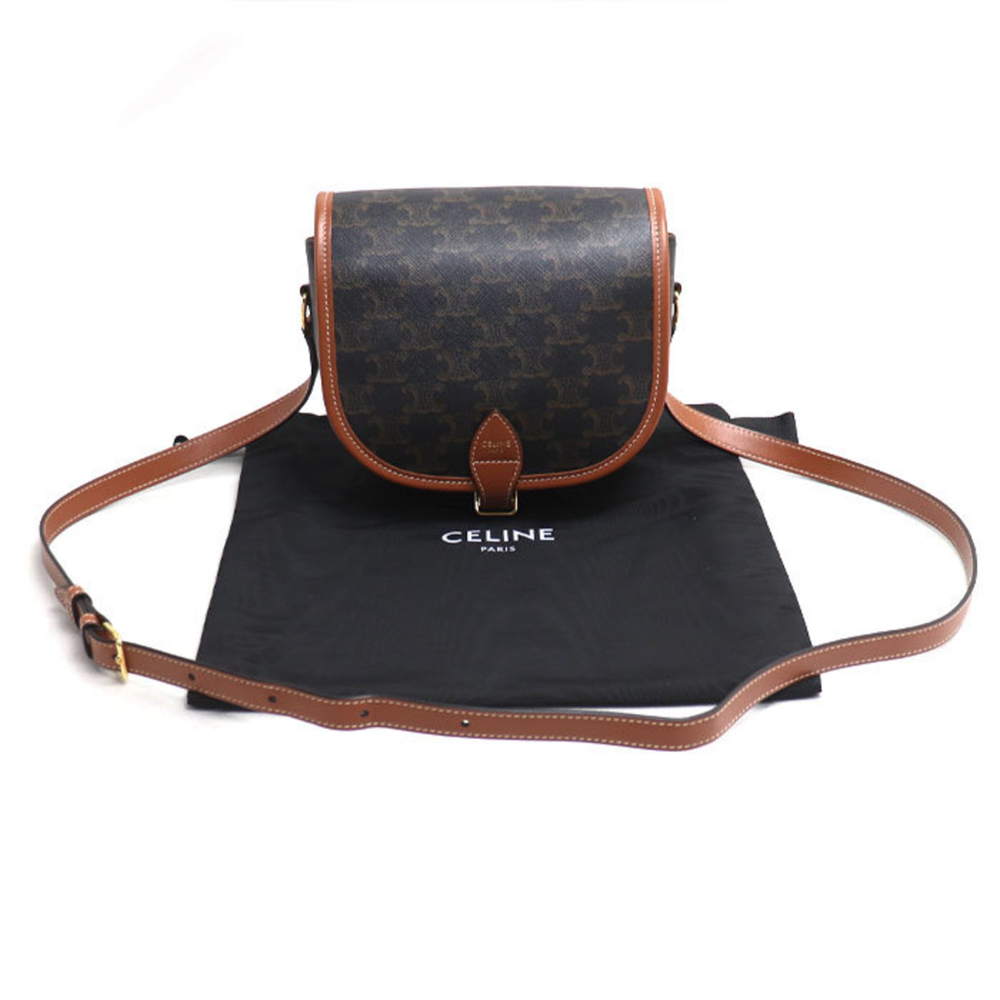 CELINE Triomphe Folco Medium Shoulder Bag, Brown and Tan, 191502BZJ.04LU, Women's