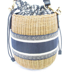 Christian Dior Oblique Wicker Shoulder Bag 63-MA-1200 Navy/Natural Women's — Like New